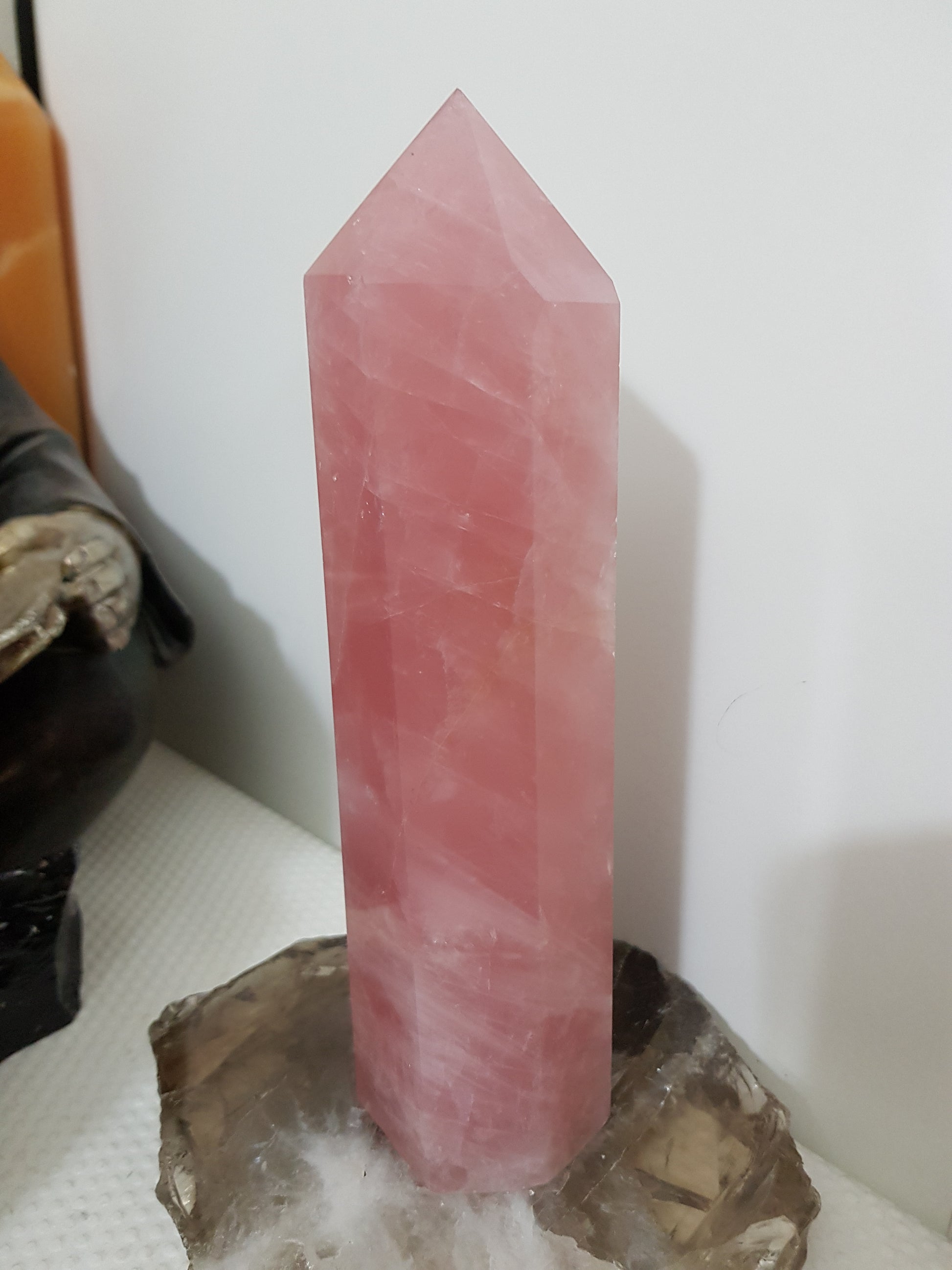 Rose Quartz crystal point tower polished standing specimen from Brazil 20cm