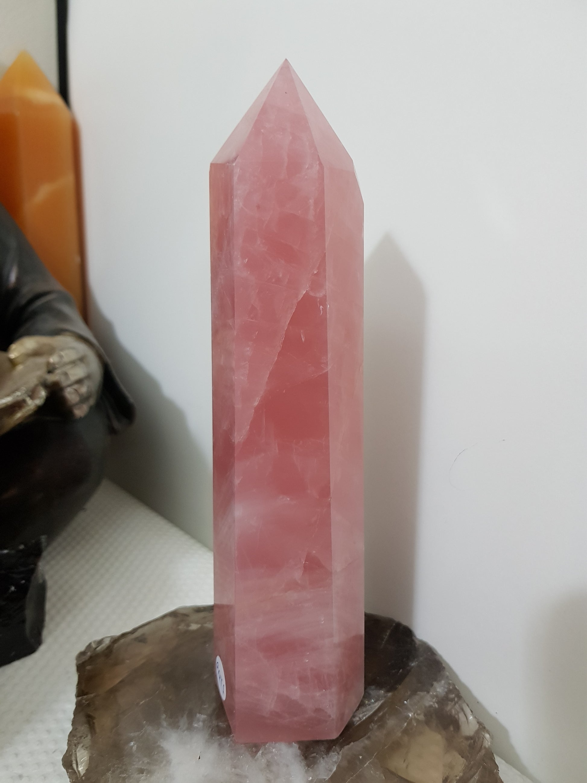 Rose Quartz crystal point tower polished standing specimen from Brazil 20cm