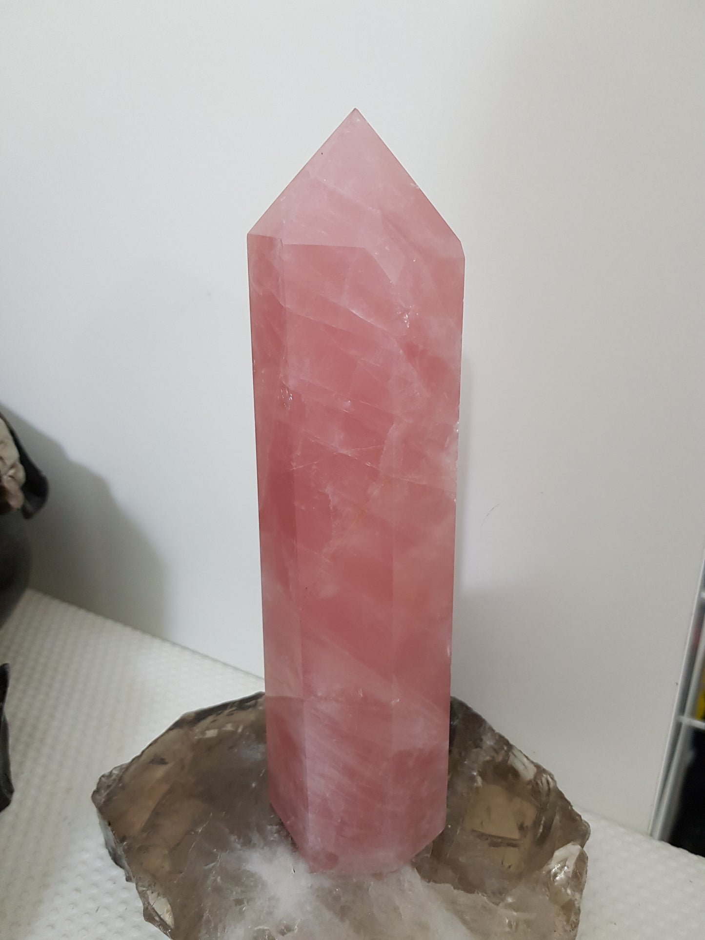 Rose Quartz crystal point tower polished standing specimen from Brazil 20cm