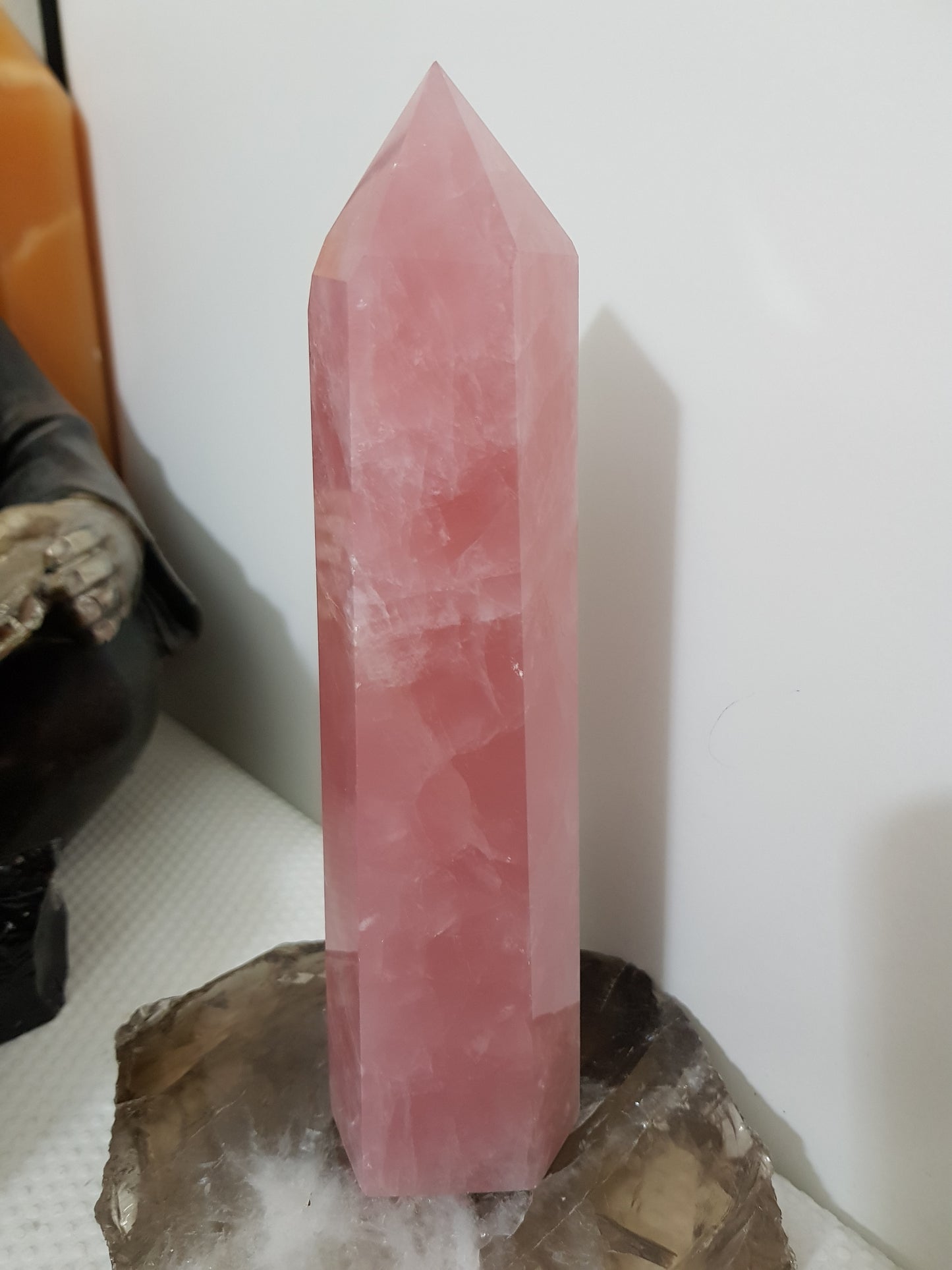 Rose Quartz crystal point tower polished standing specimen from Brazil 20cm