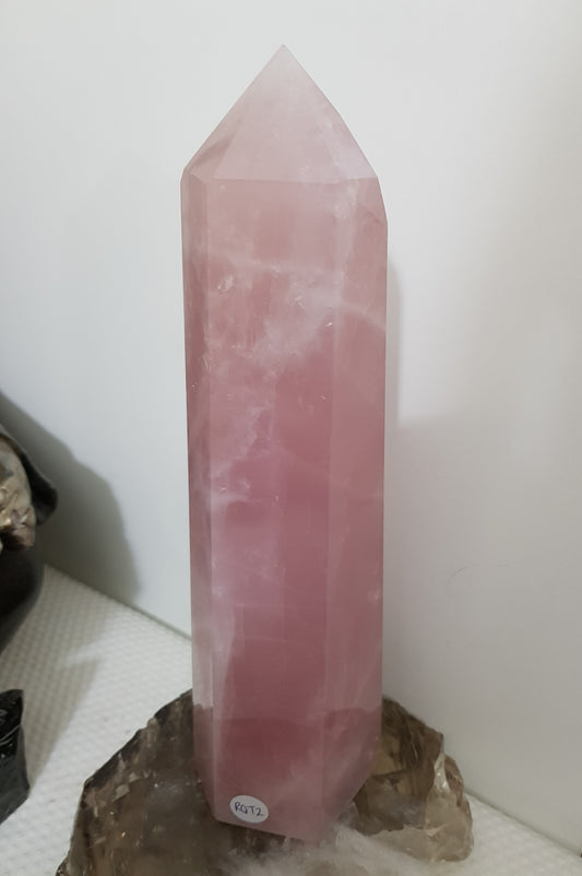 Rose Quartz crystal point tower polished standing specimen from Brazil 22cm