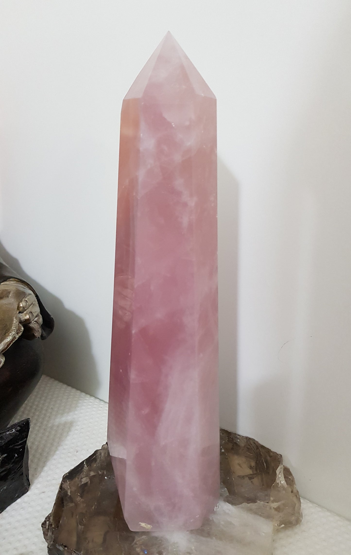 Rose Quartz crystal point tower polished standing specimen from Brazil 22cm
