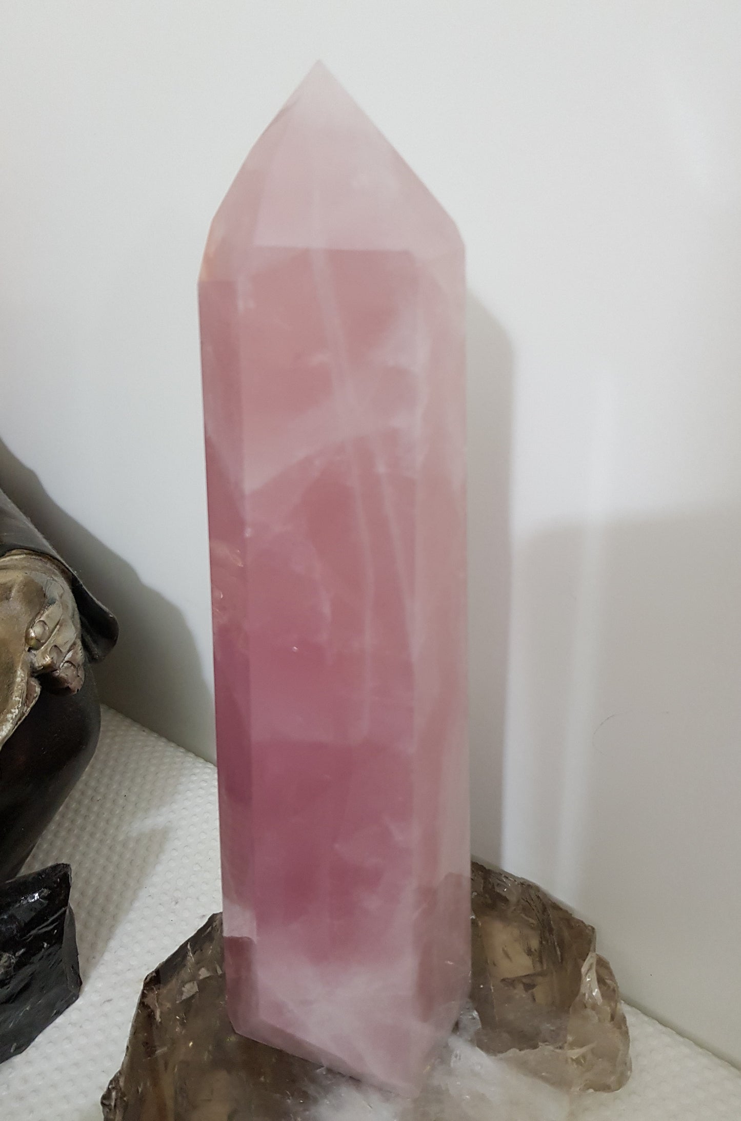 Rose Quartz crystal point tower polished standing specimen from Brazil 22cm