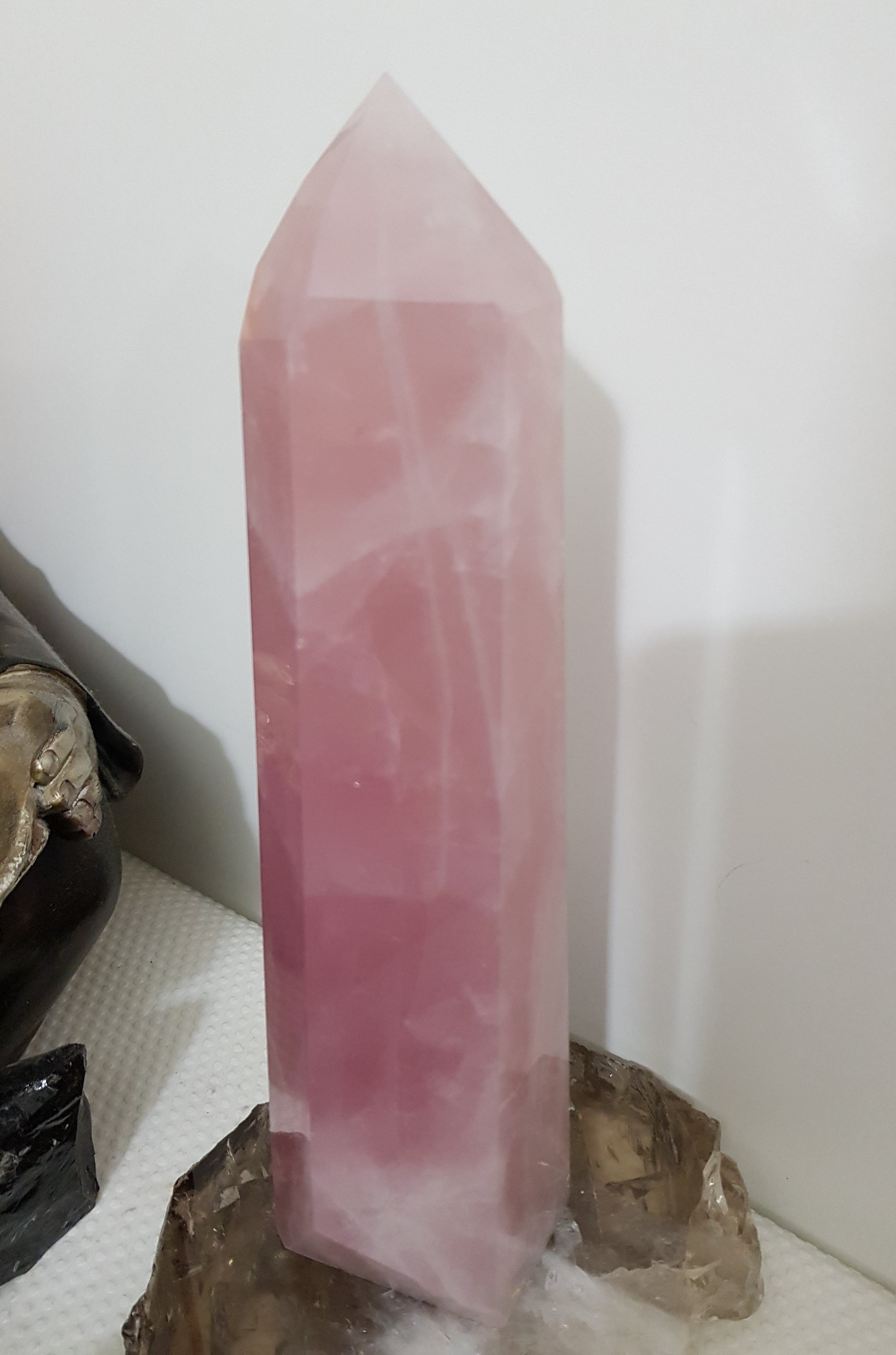Rose Quartz crystal point tower polished standing specimen from Brazil 22cm