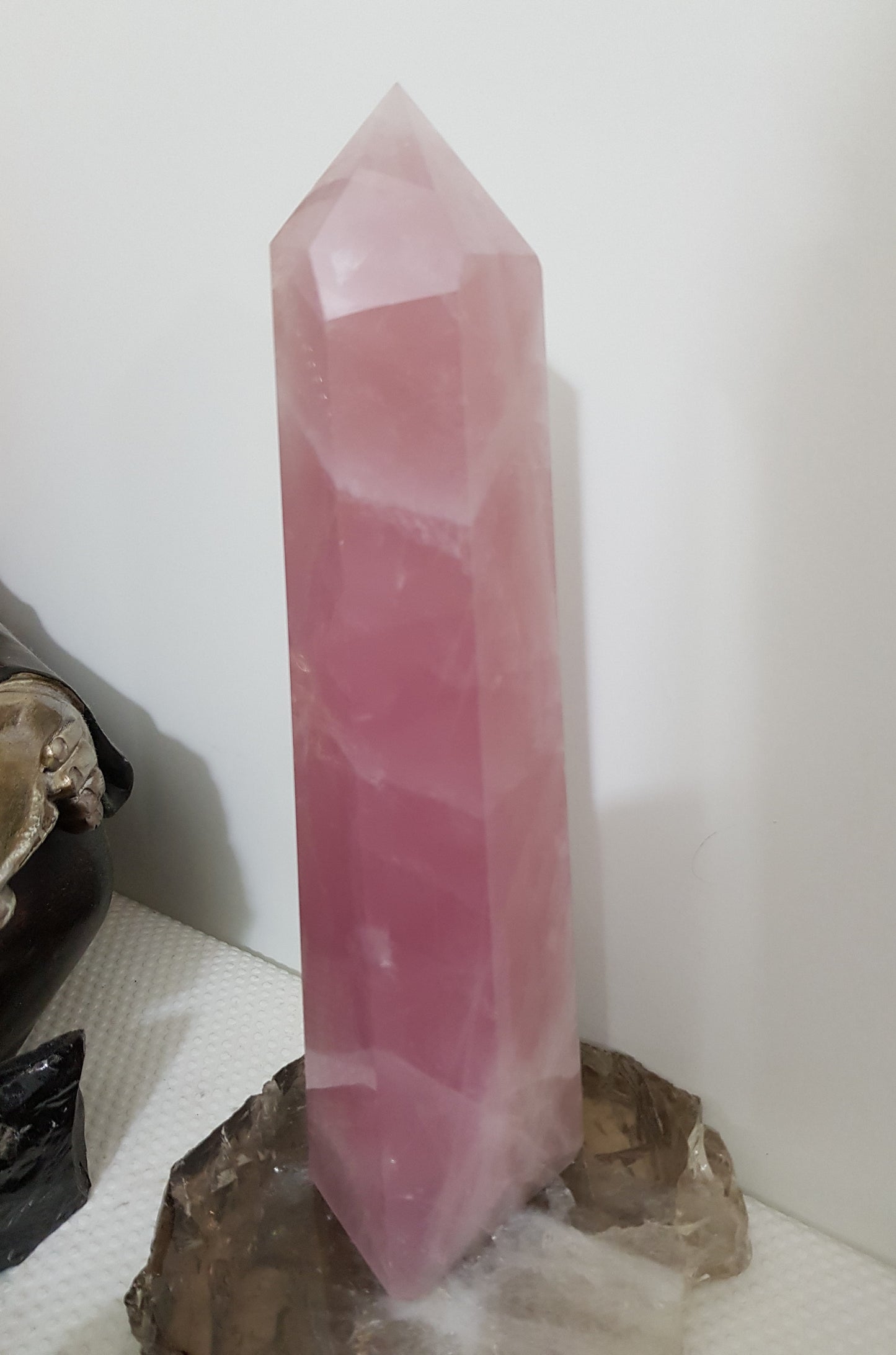 Rose Quartz crystal point tower polished standing specimen from Brazil 22cm