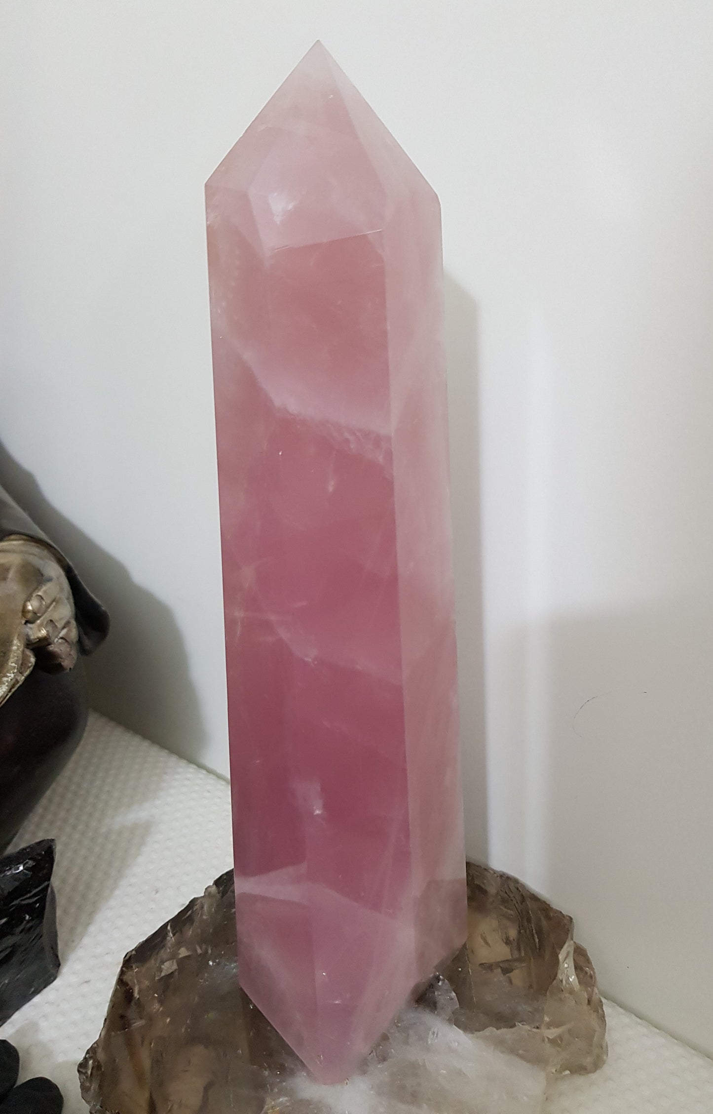 Rose Quartz crystal point tower polished standing specimen from Brazil 22cm