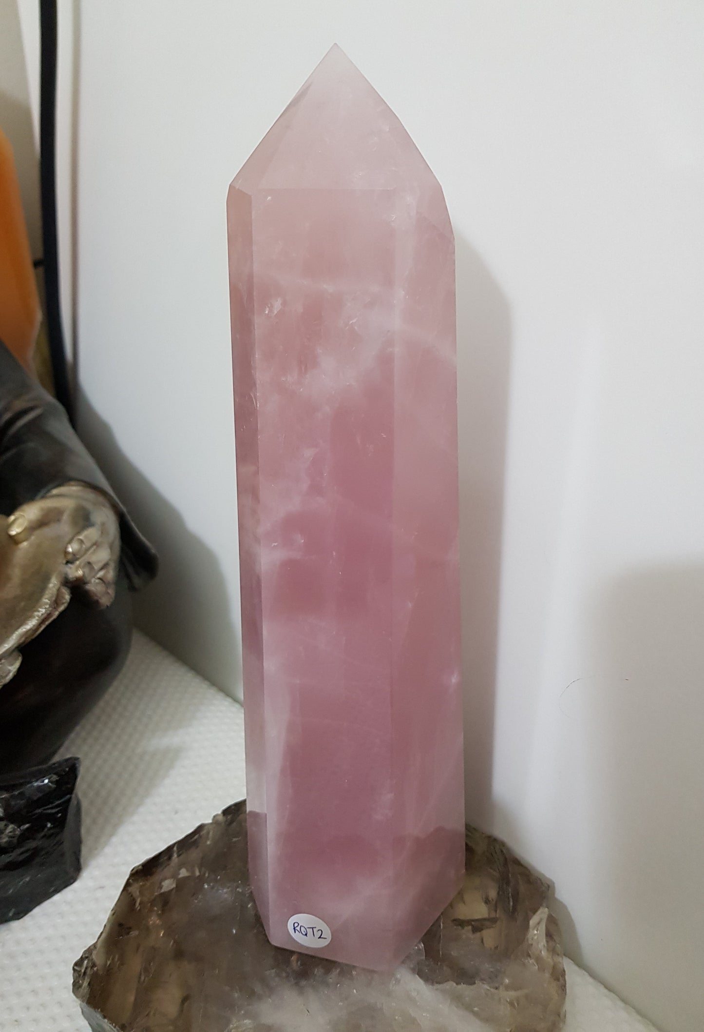 Rose Quartz crystal point tower polished standing specimen from Brazil 22cm