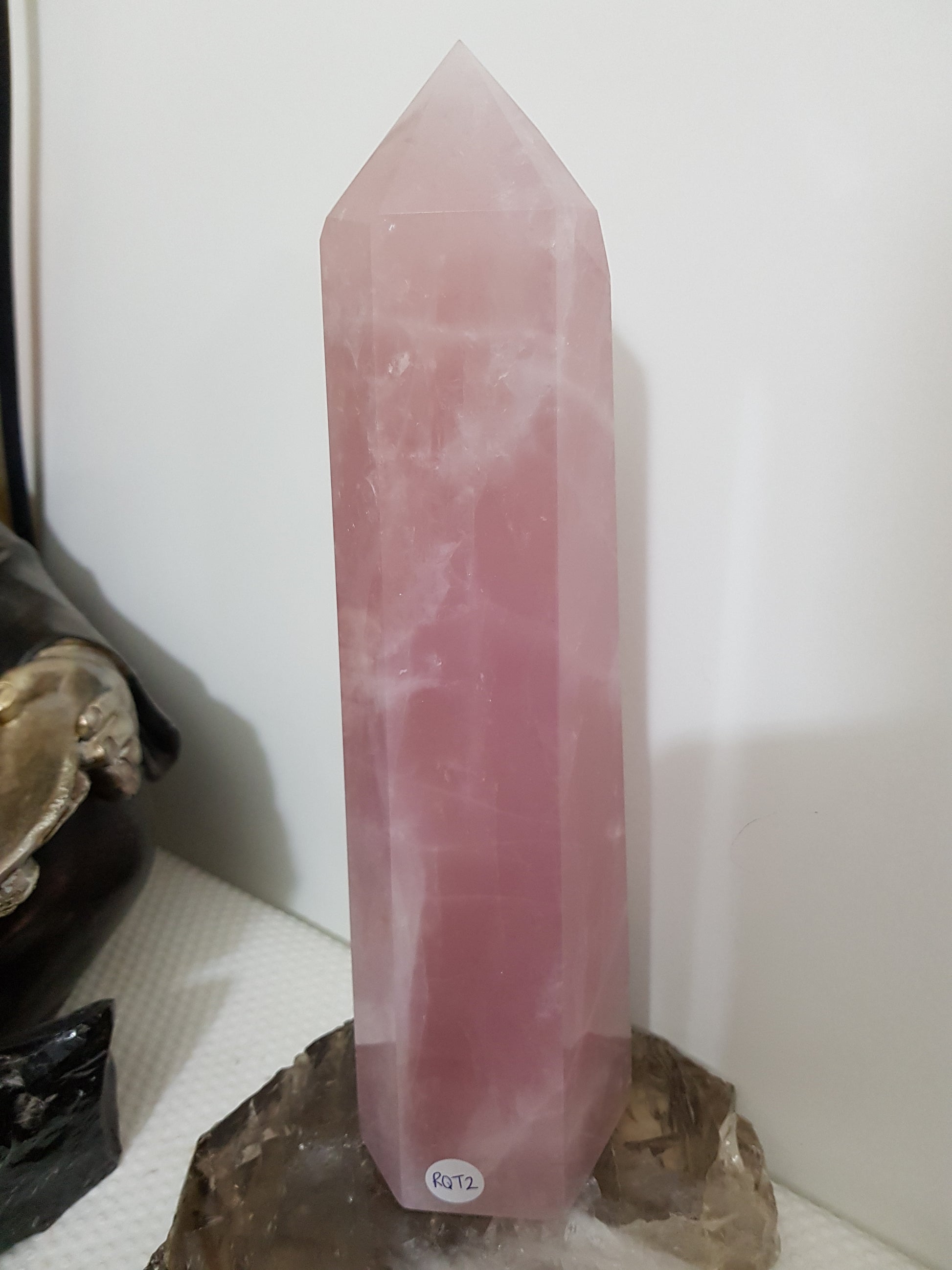 Rose Quartz crystal point tower polished standing specimen from Brazil 22cm