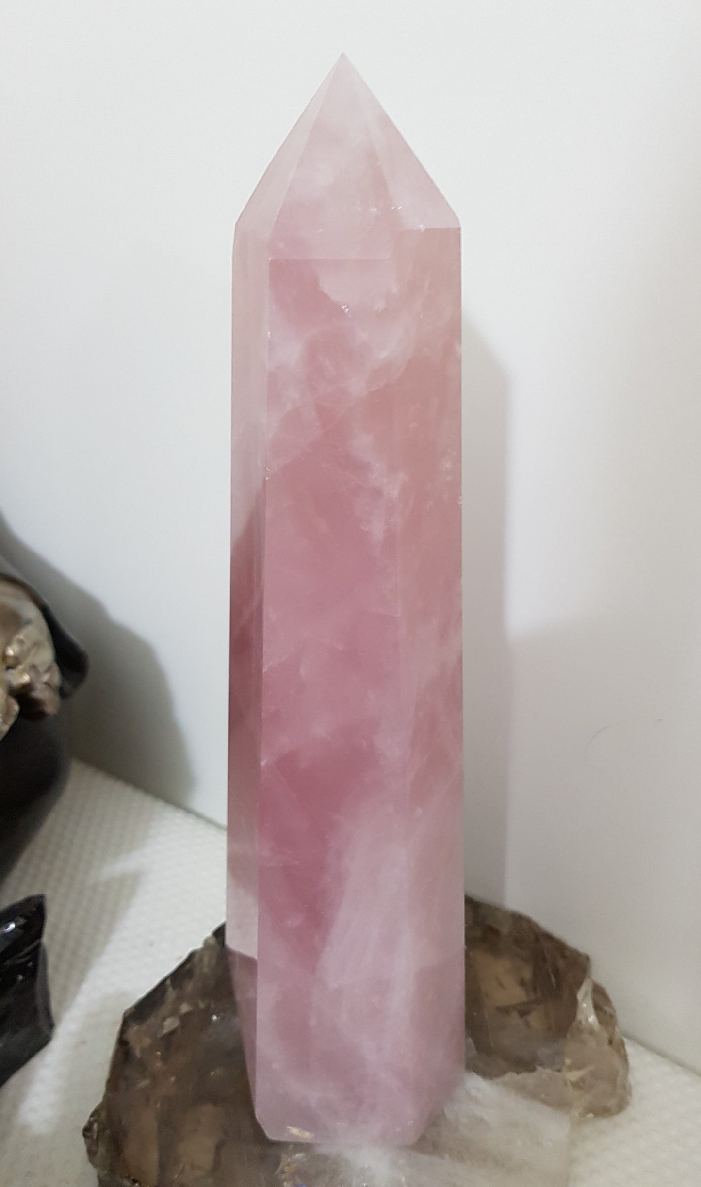 Rose Quartz crystal point tower polished standing specimen from Brazil 22cm
