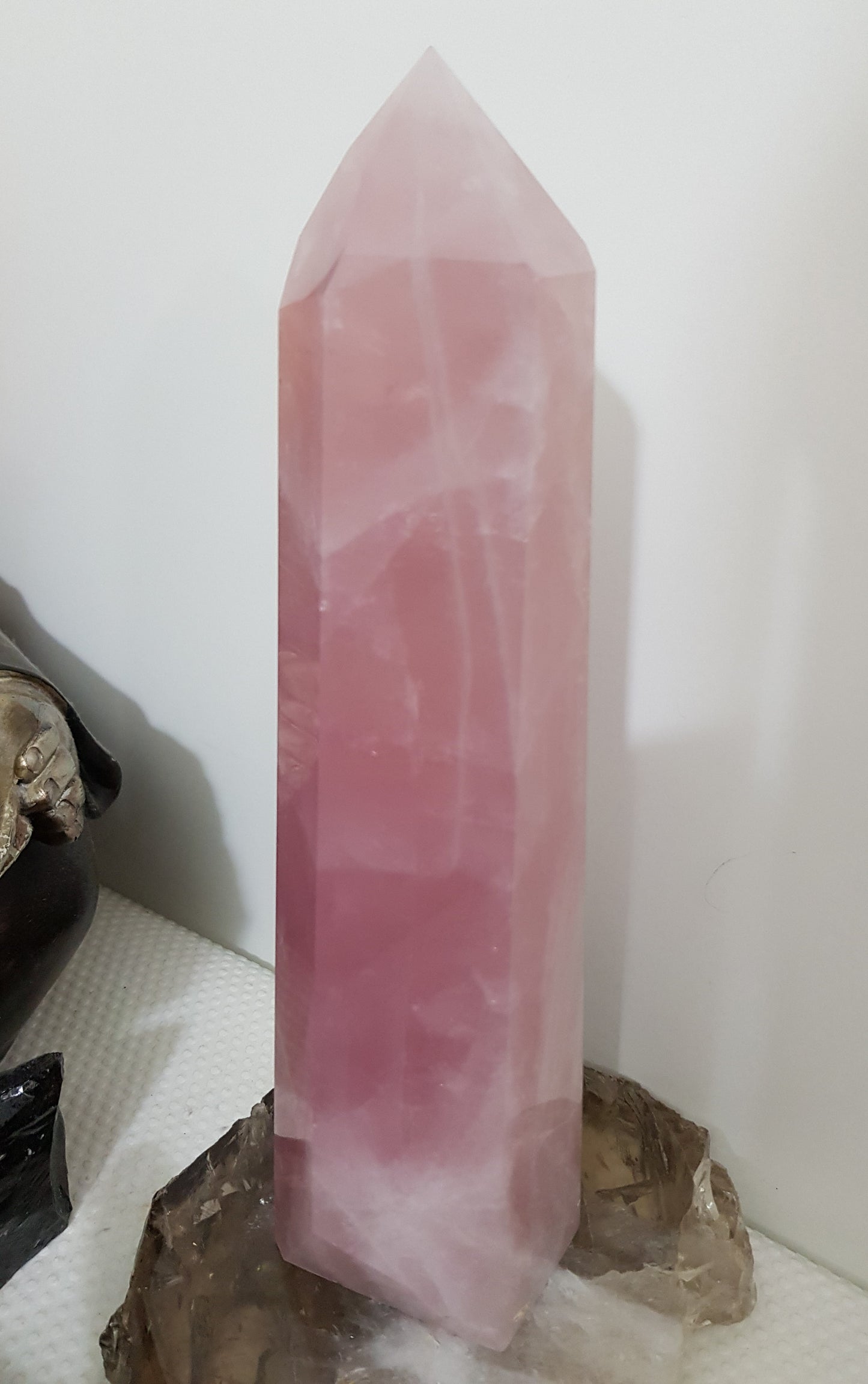 Rose Quartz crystal point tower polished standing specimen from Brazil 22cm