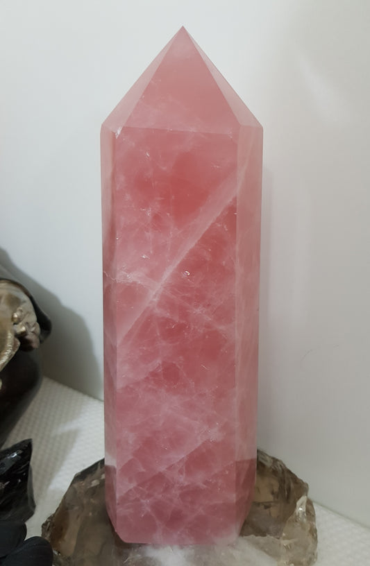 Rose Quartz crystal point tower polished standing specimen from Brazil 24.5cm