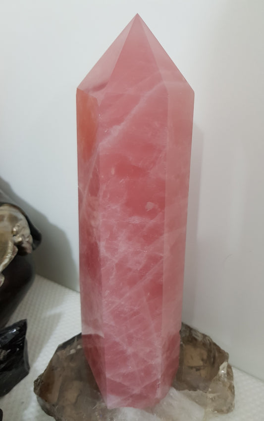 Rose Quartz crystal point tower polished standing specimen from Brazil 24.5cm
