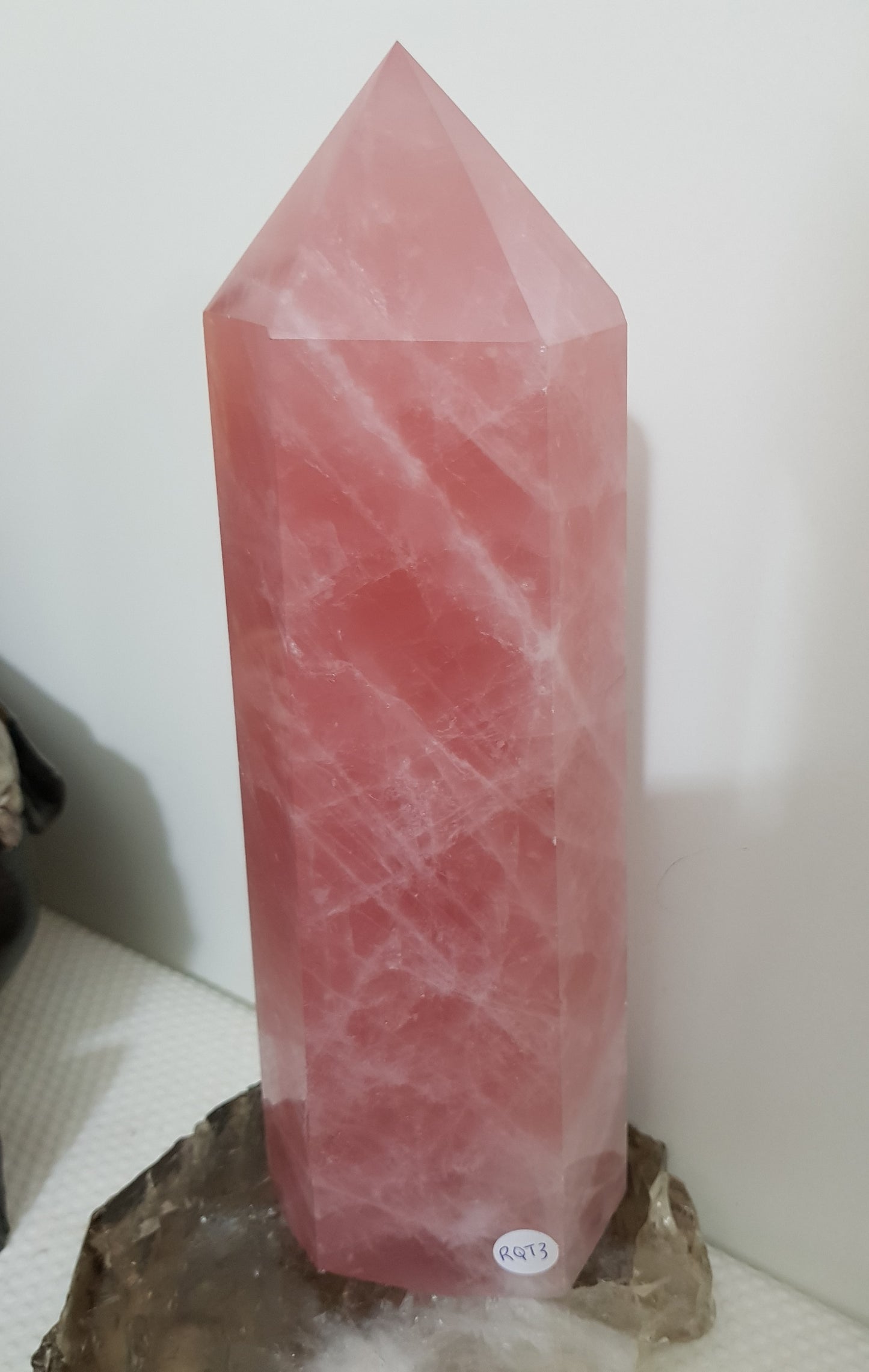 Rose Quartz crystal point tower polished standing specimen from Brazil 24.5cm