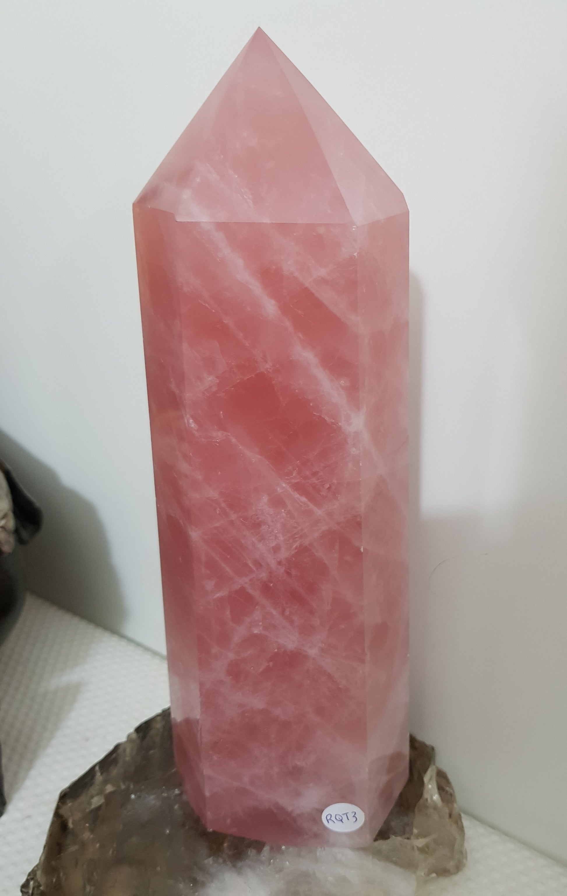 Rose Quartz crystal point tower polished standing specimen from Brazil 24.5cm