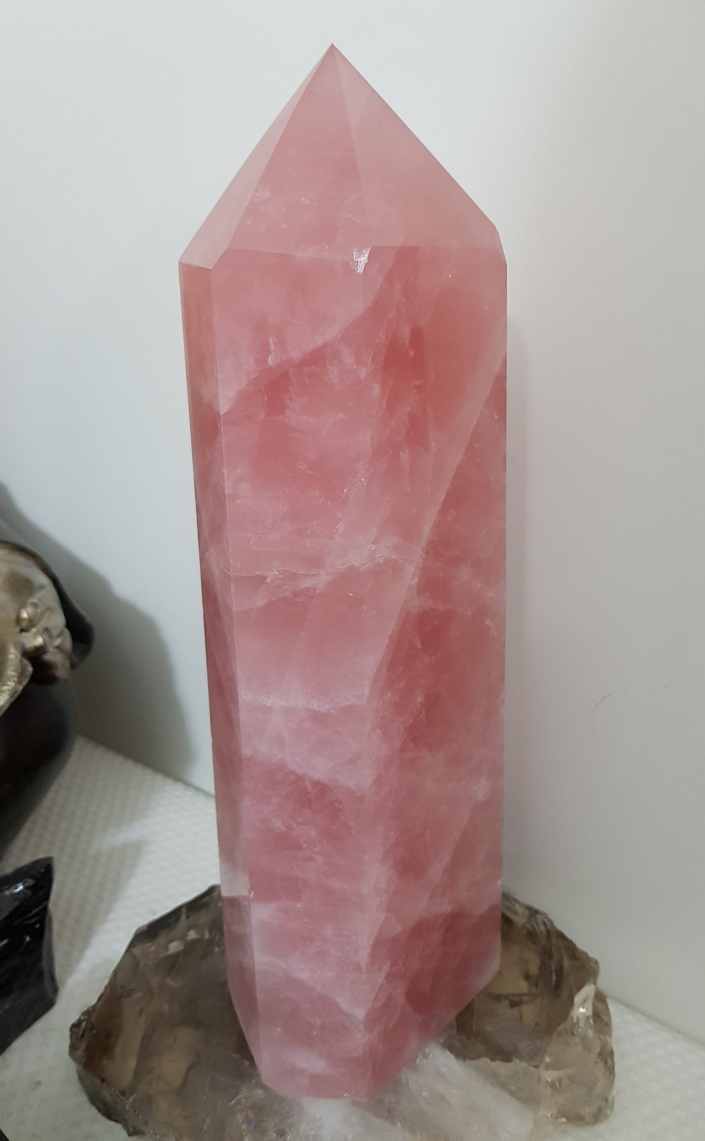 Rose Quartz crystal point tower polished standing specimen from Brazil 24.5cm
