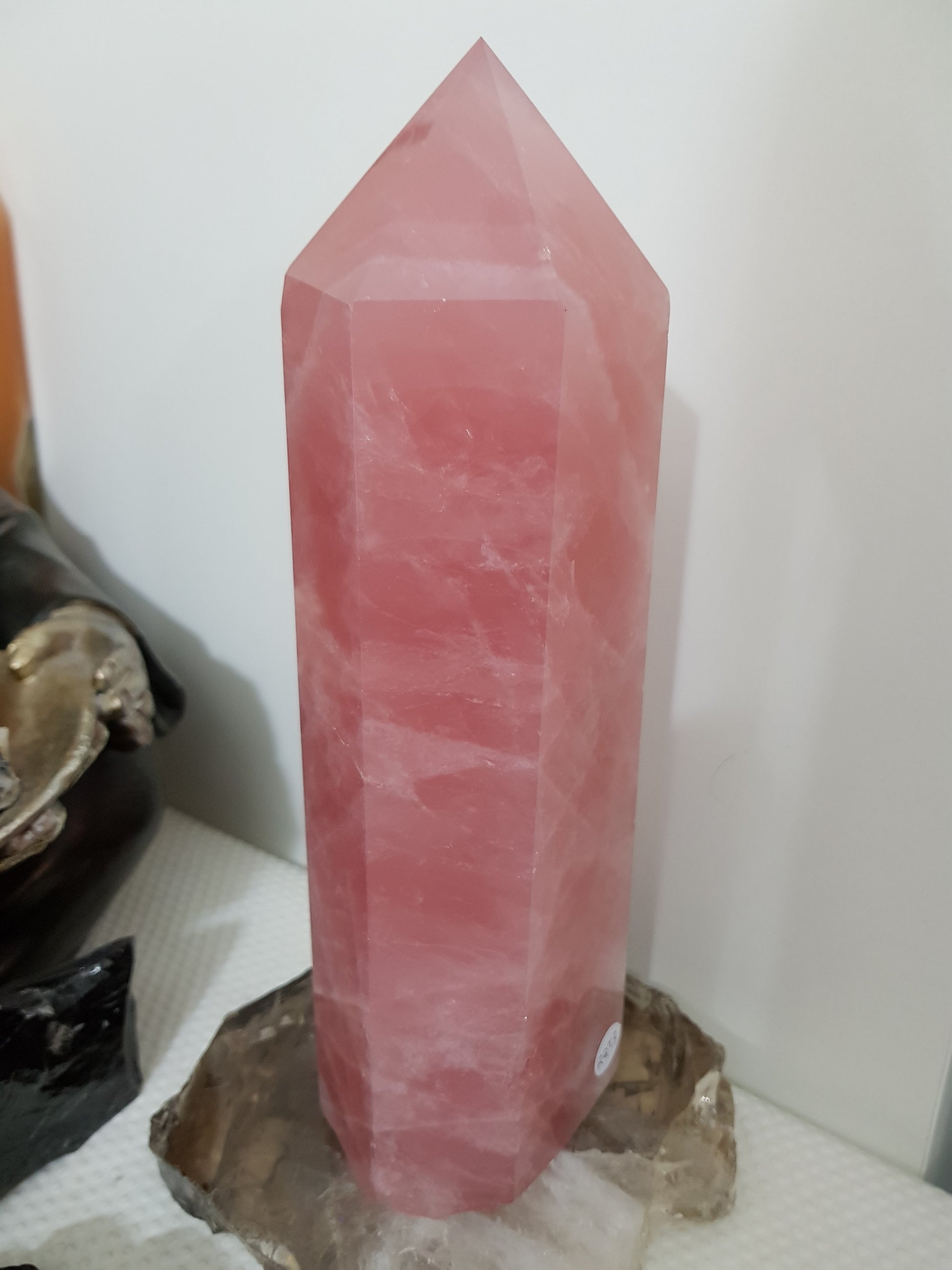 Rose Quartz crystal point tower polished standing specimen from Brazil 24.5cm