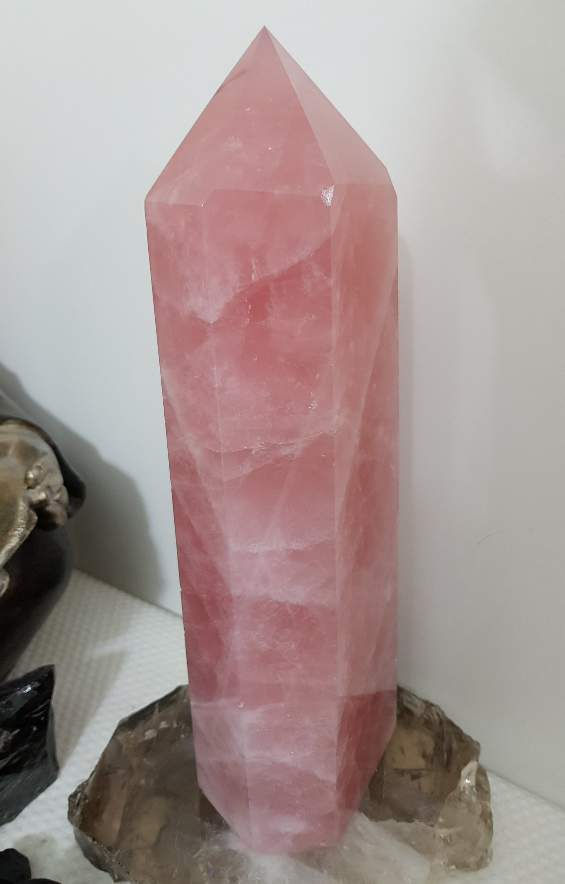 Rose Quartz crystal point tower polished standing specimen from Brazil 24.5cm
