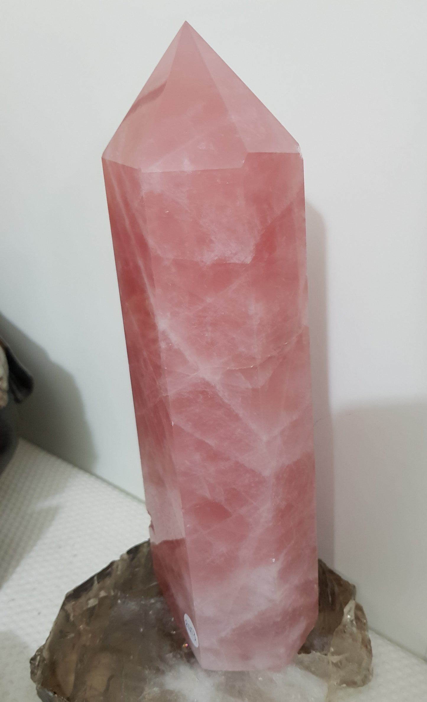Rose Quartz crystal point tower polished standing specimen from Brazil 24.5cm