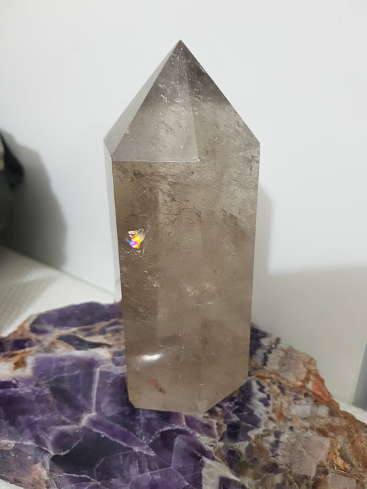 Smoky Quartz crystal point tower polished Brazil smoky brown standing point 14cm