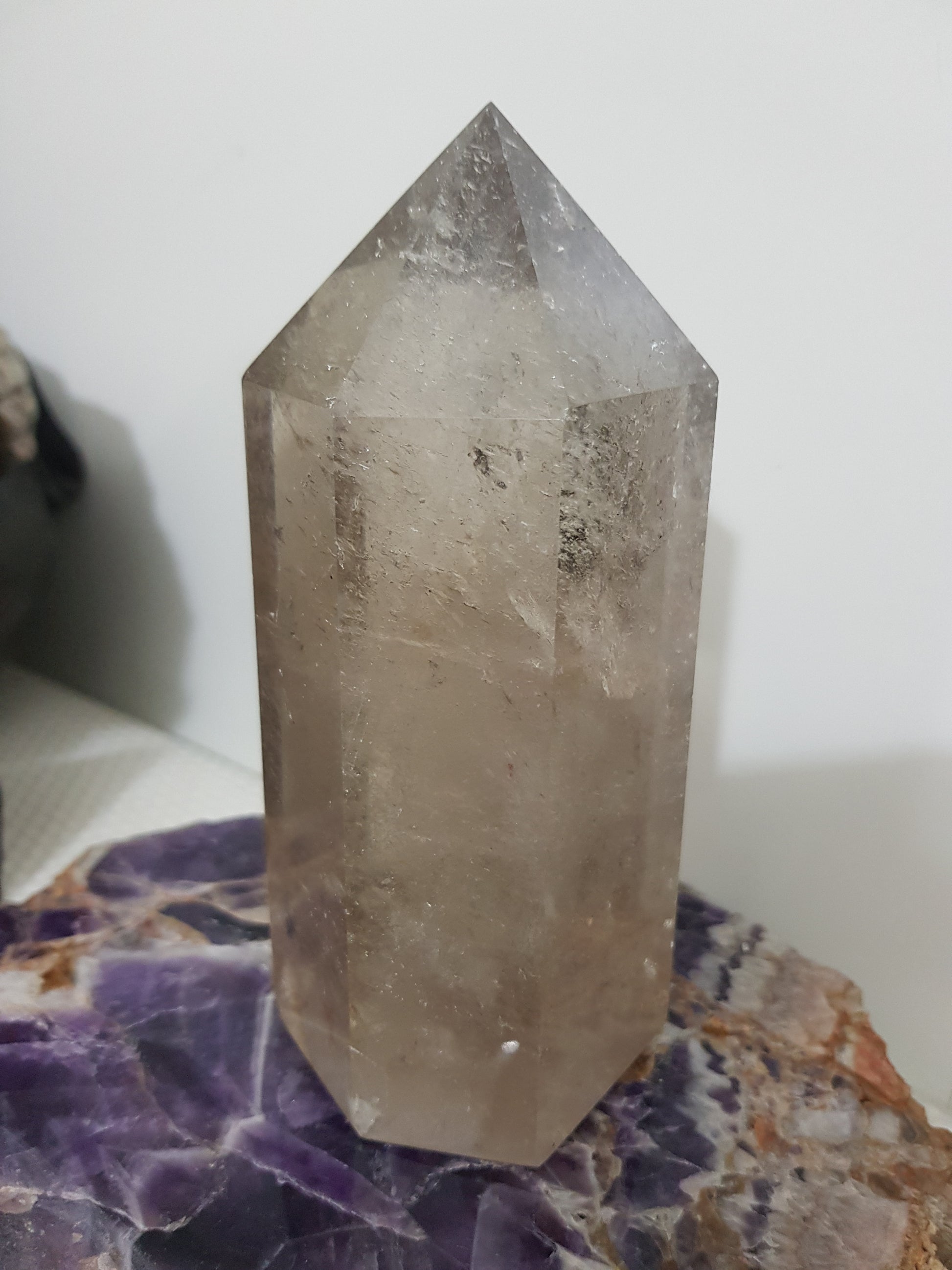 Smoky Quartz crystal point tower polished Brazil smoky brown standing point 14cm
