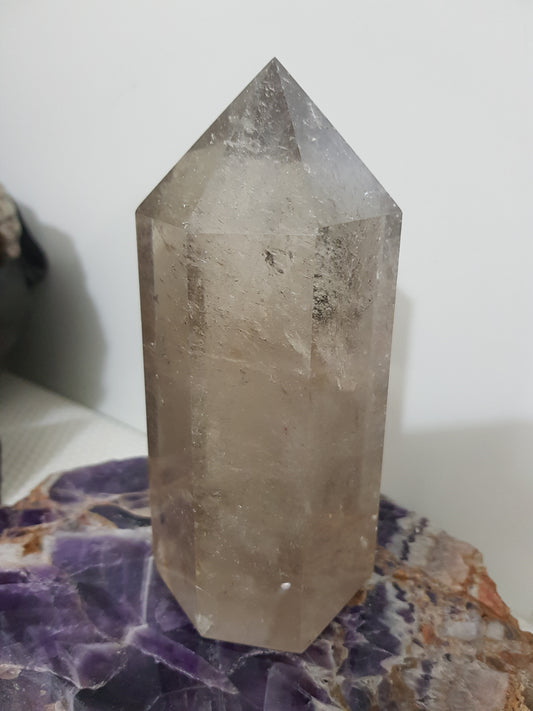Smoky Quartz crystal point tower polished Brazil smoky brown standing point 14cm