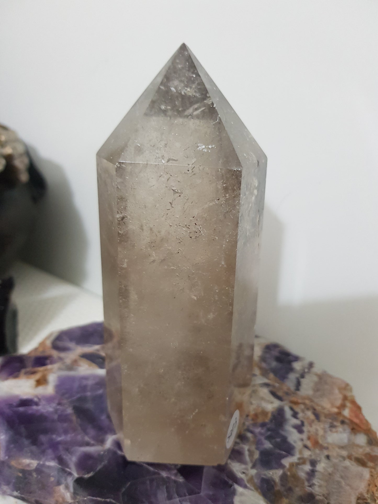 Smoky Quartz crystal point tower polished Brazil smoky brown standing point 14cm
