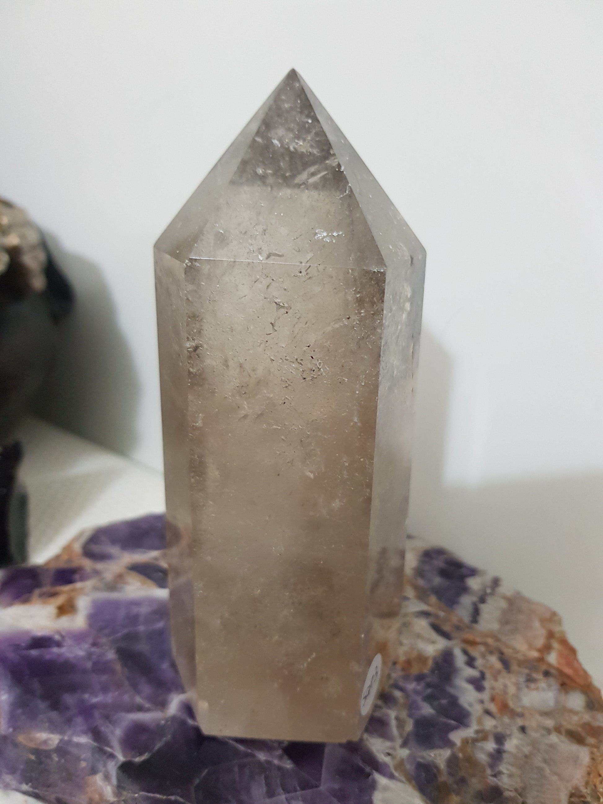 Smoky Quartz crystal point tower polished Brazil smoky brown standing point 14cm