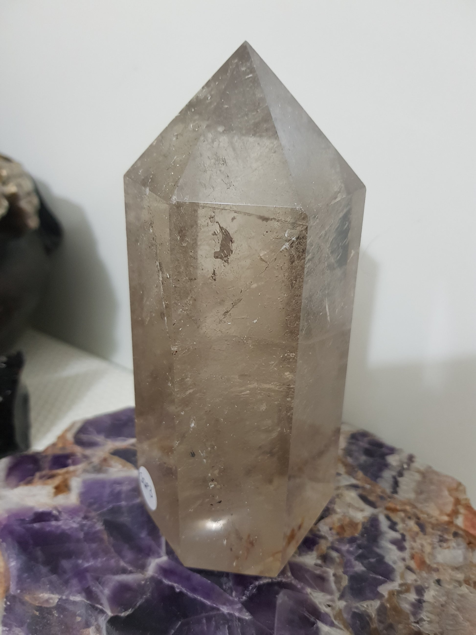 Smoky Quartz crystal point tower polished Brazil smoky brown standing point 14cm
