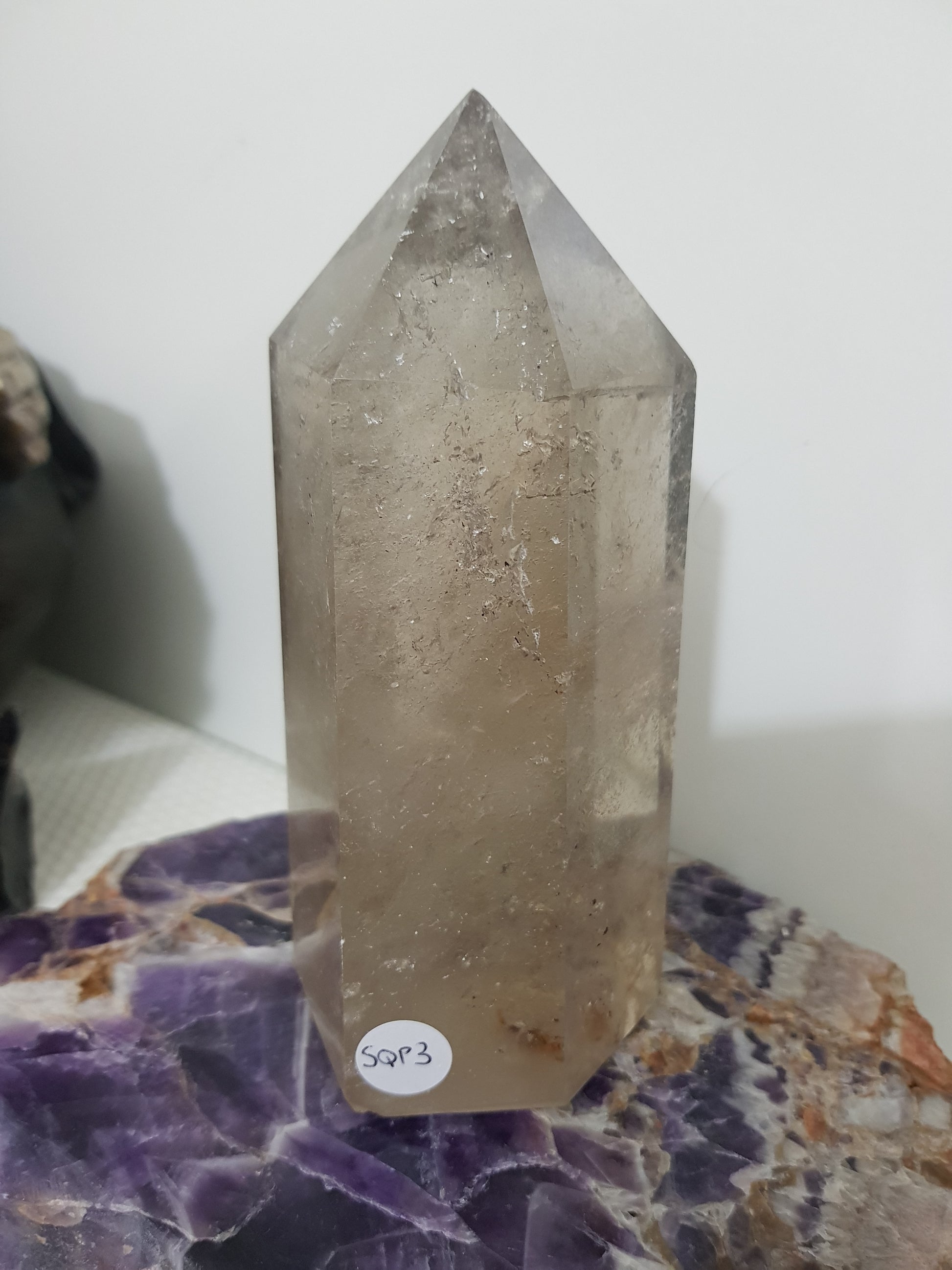 Smoky Quartz crystal point tower polished Brazil smoky brown standing point 14cm
