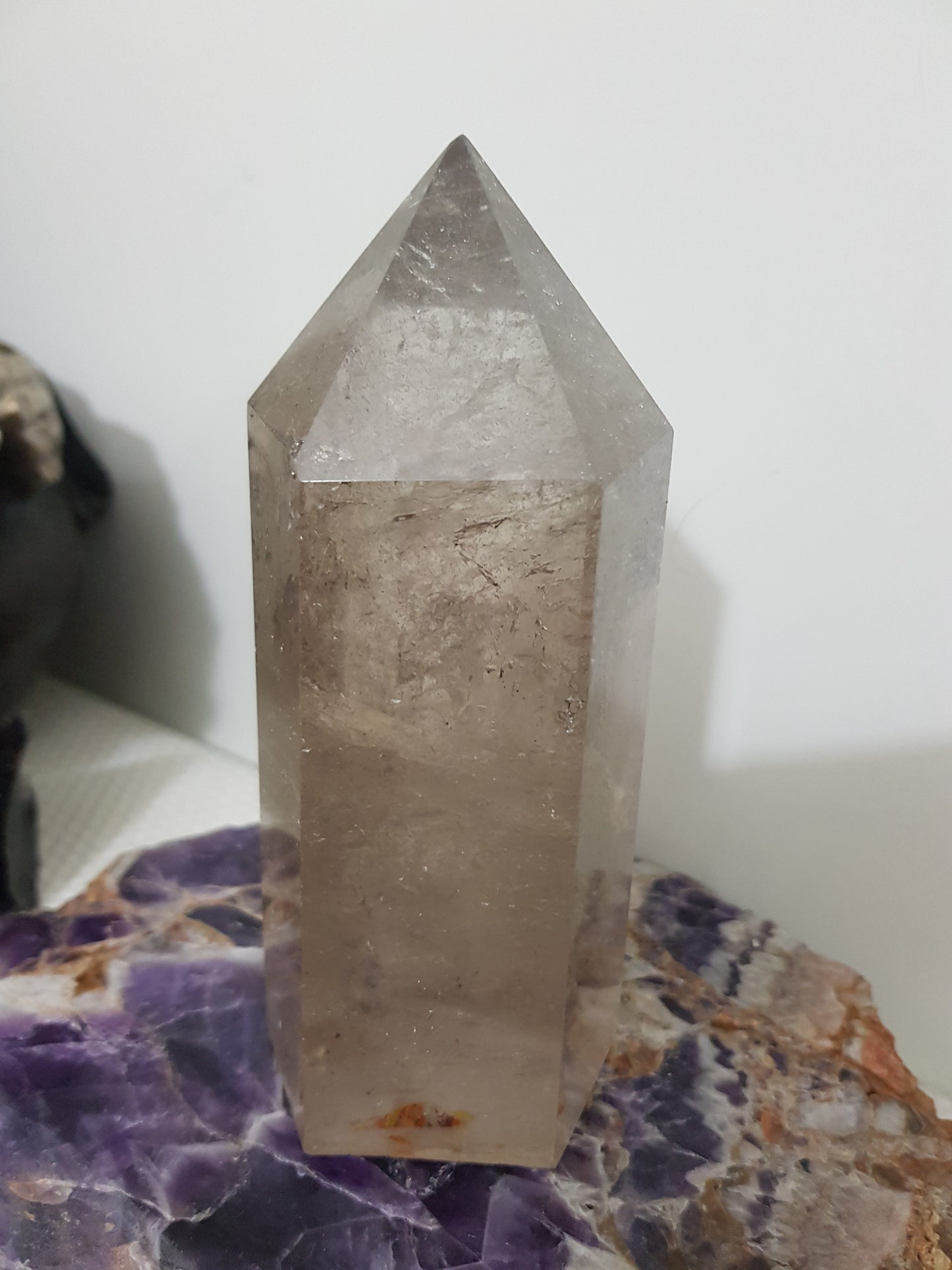 Smoky Quartz crystal point tower polished Brazil smoky brown standing point 14cm