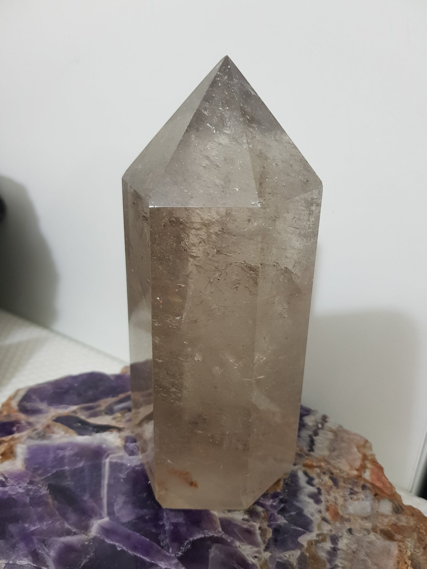 Smoky Quartz crystal point tower polished Brazil smoky brown standing point 14cm