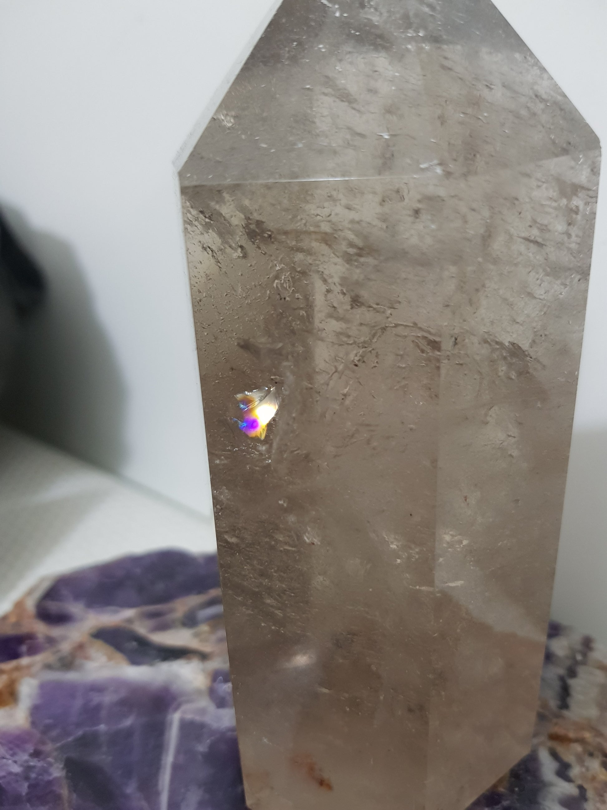Smoky Quartz crystal point tower polished Brazil smoky brown standing point 14cm