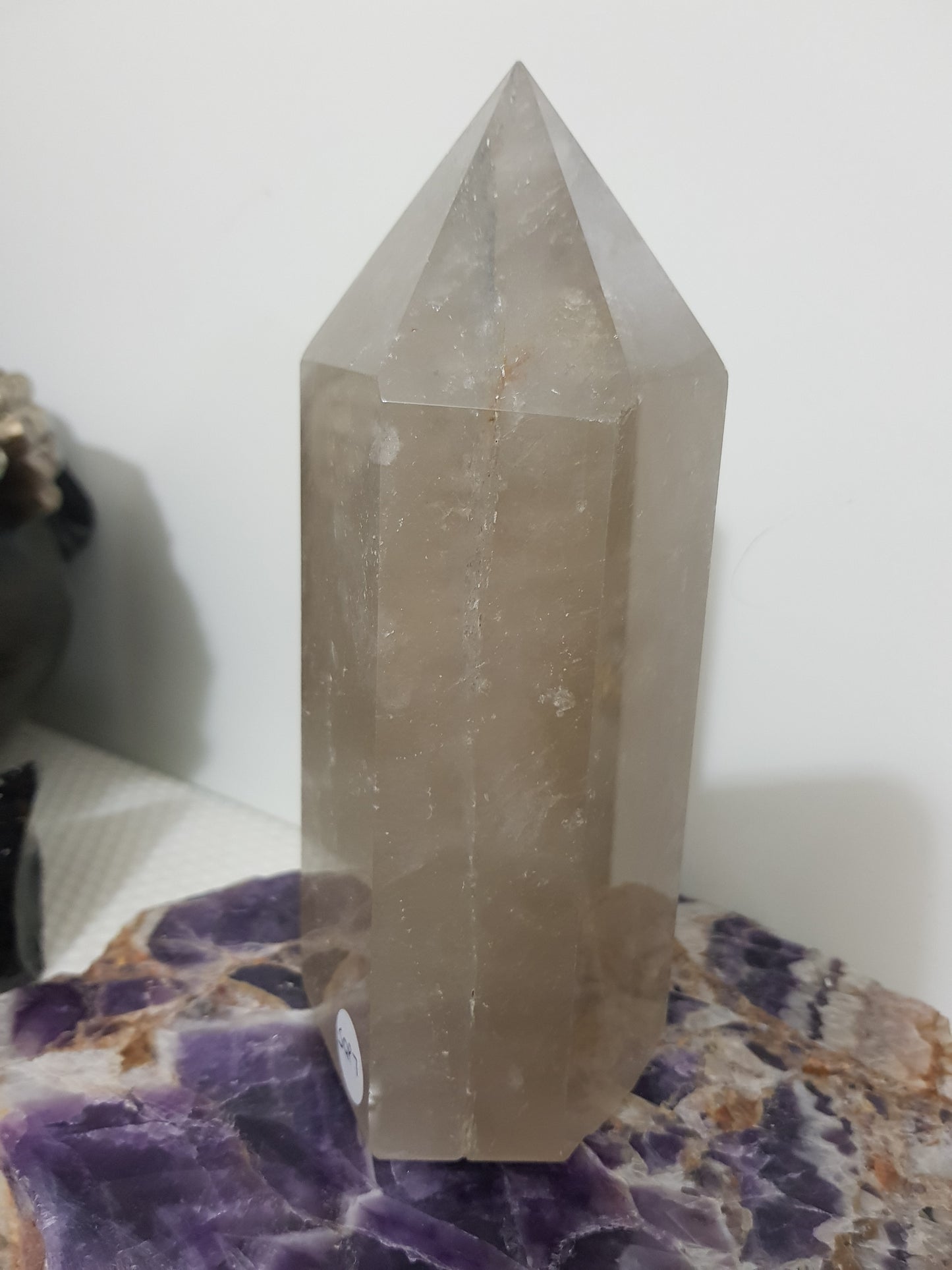 Smoky Quartz crystal point tower polished Brazil smoky brown standing point 15.5cm