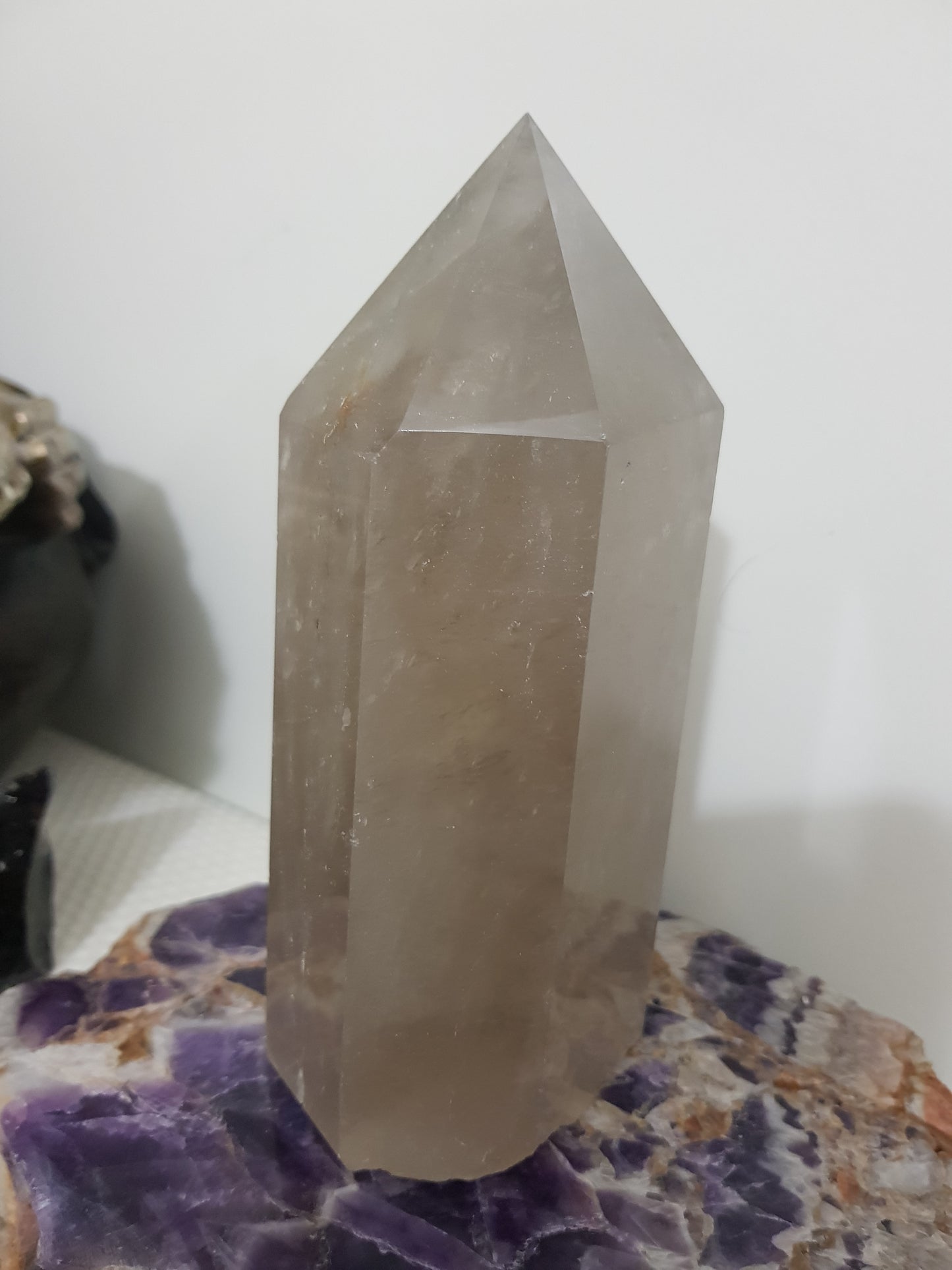 Smoky Quartz crystal point tower polished Brazil smoky brown standing point 15.5cm
