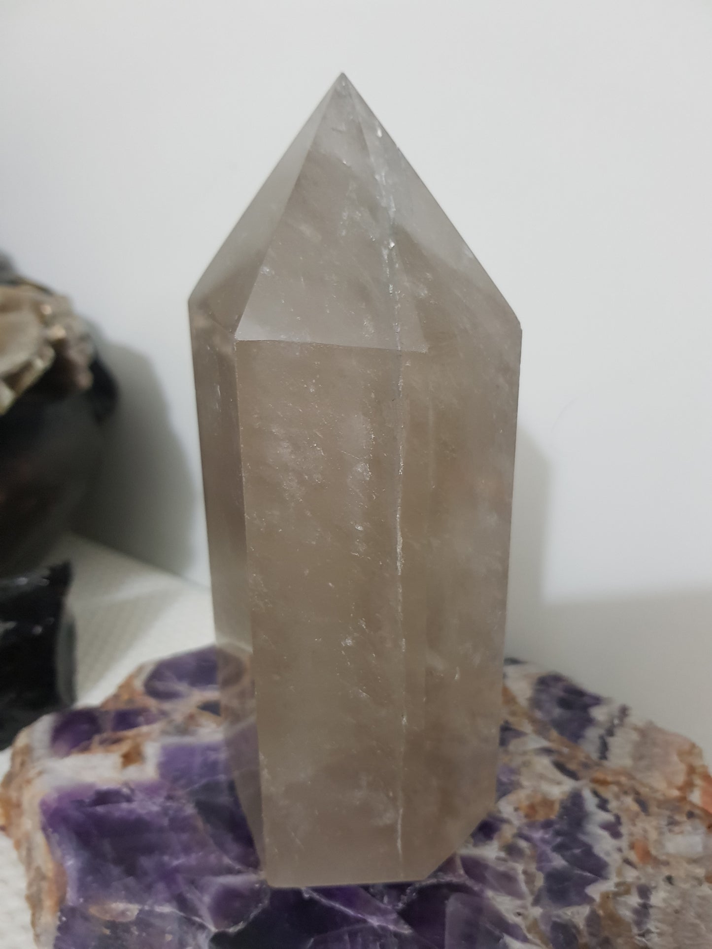 Smoky Quartz crystal point tower polished Brazil smoky brown standing point 15.5cm