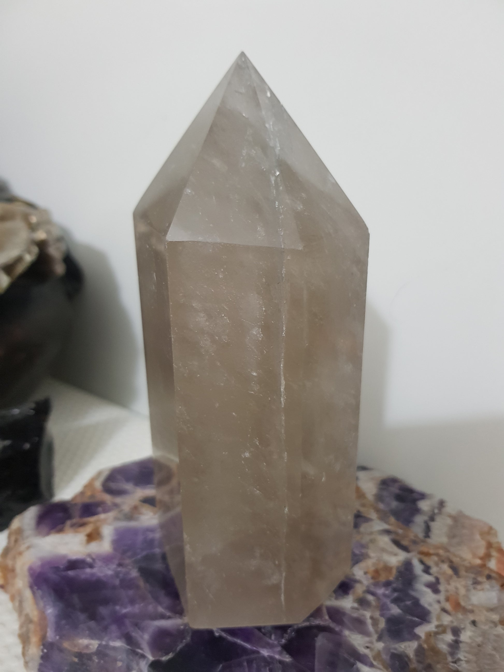 Smoky Quartz crystal point tower polished Brazil smoky brown standing point 15.5cm