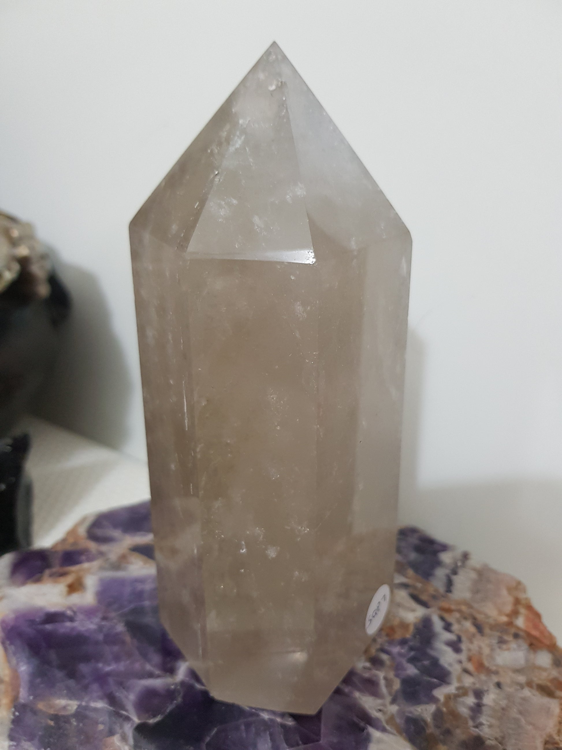 Smoky Quartz crystal point tower polished Brazil smoky brown standing point 15.5cm