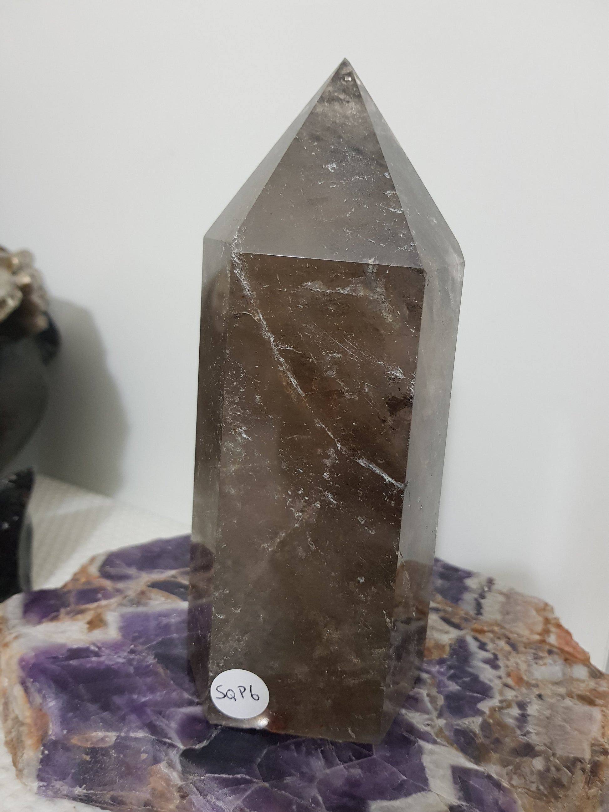 Smoky Quartz crystal point polished Brazil smoky brown standing point 15cm