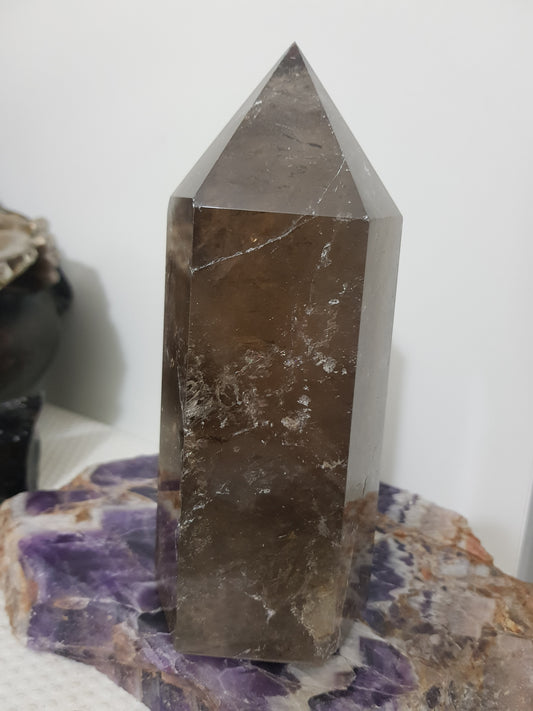 Smoky Quartz crystal point polished Brazil smoky brown standing point 15cm