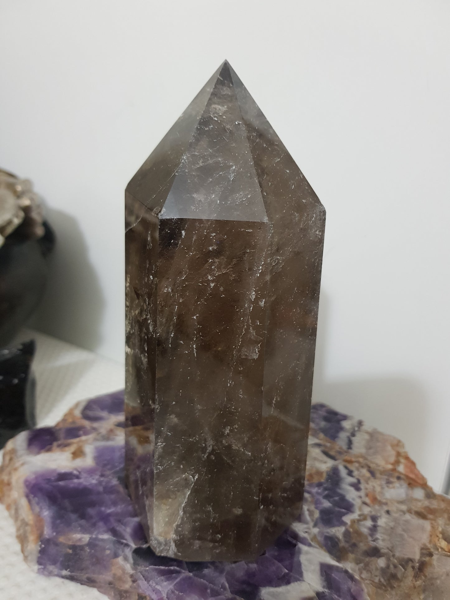 Smoky Quartz crystal point polished Brazil smoky brown standing point 15cm