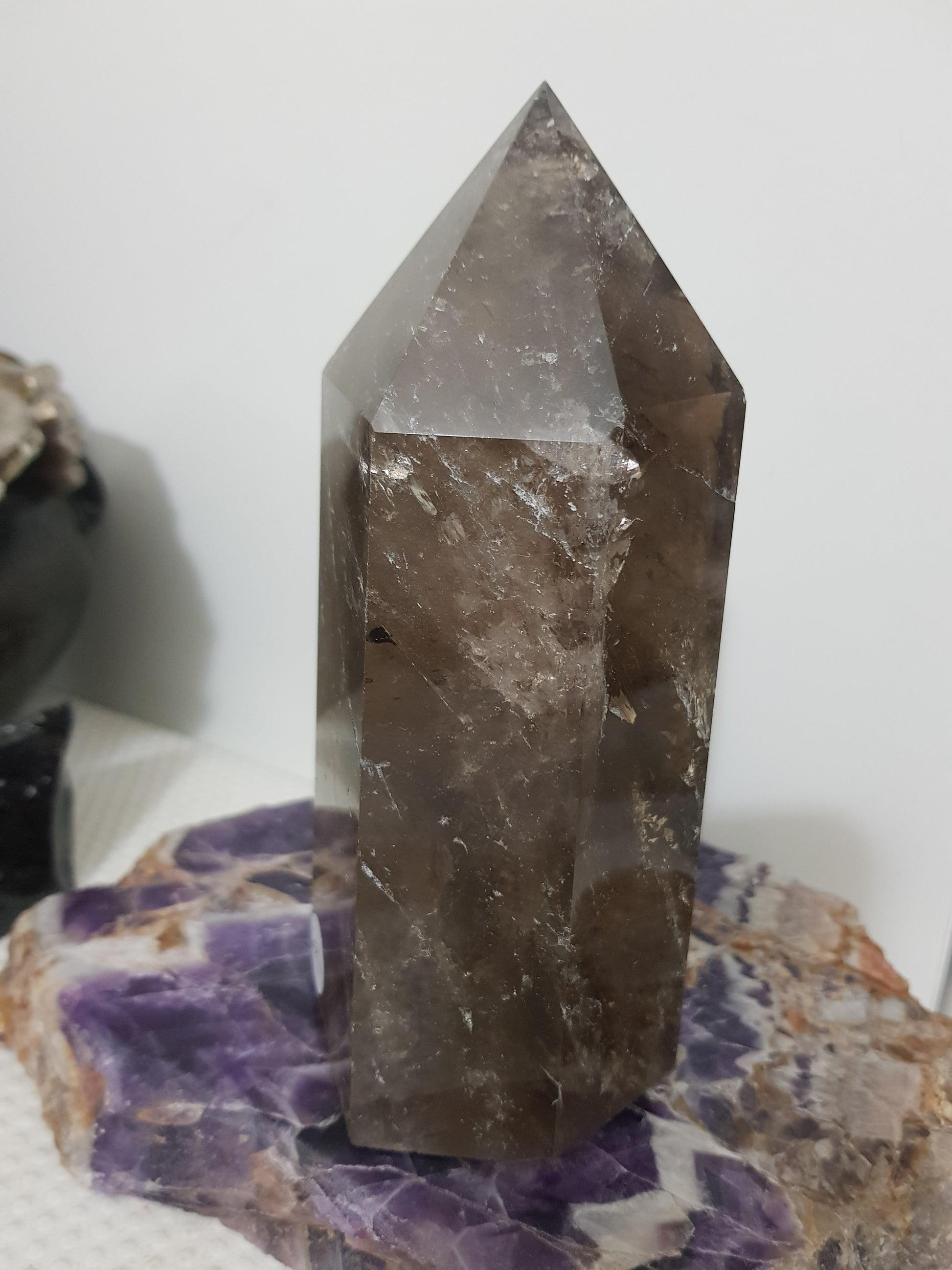 Smoky Quartz crystal point polished Brazil smoky brown standing point 15cm
