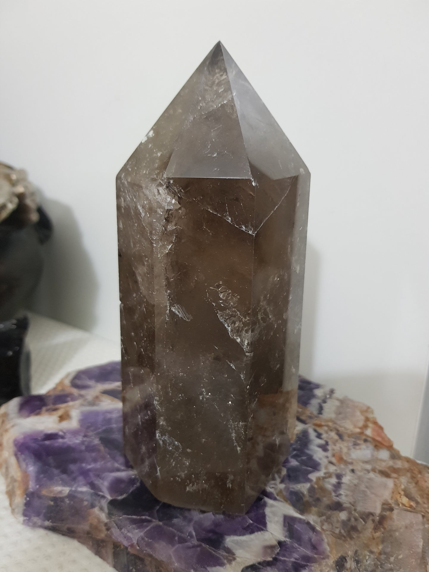 Smoky Quartz crystal point polished Brazil smoky brown standing point 15cm