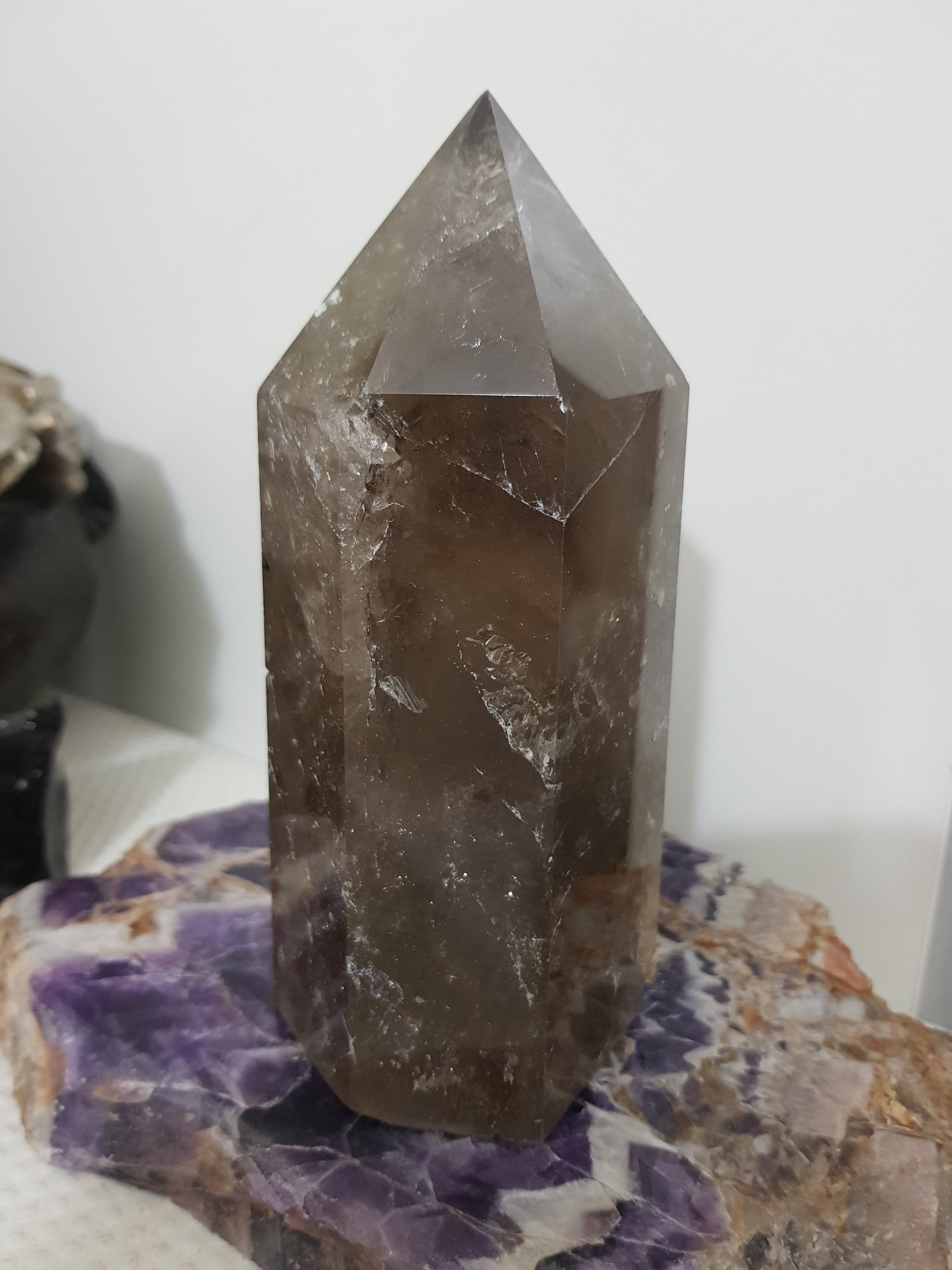 Smoky Quartz crystal point polished Brazil smoky brown standing point 15cm