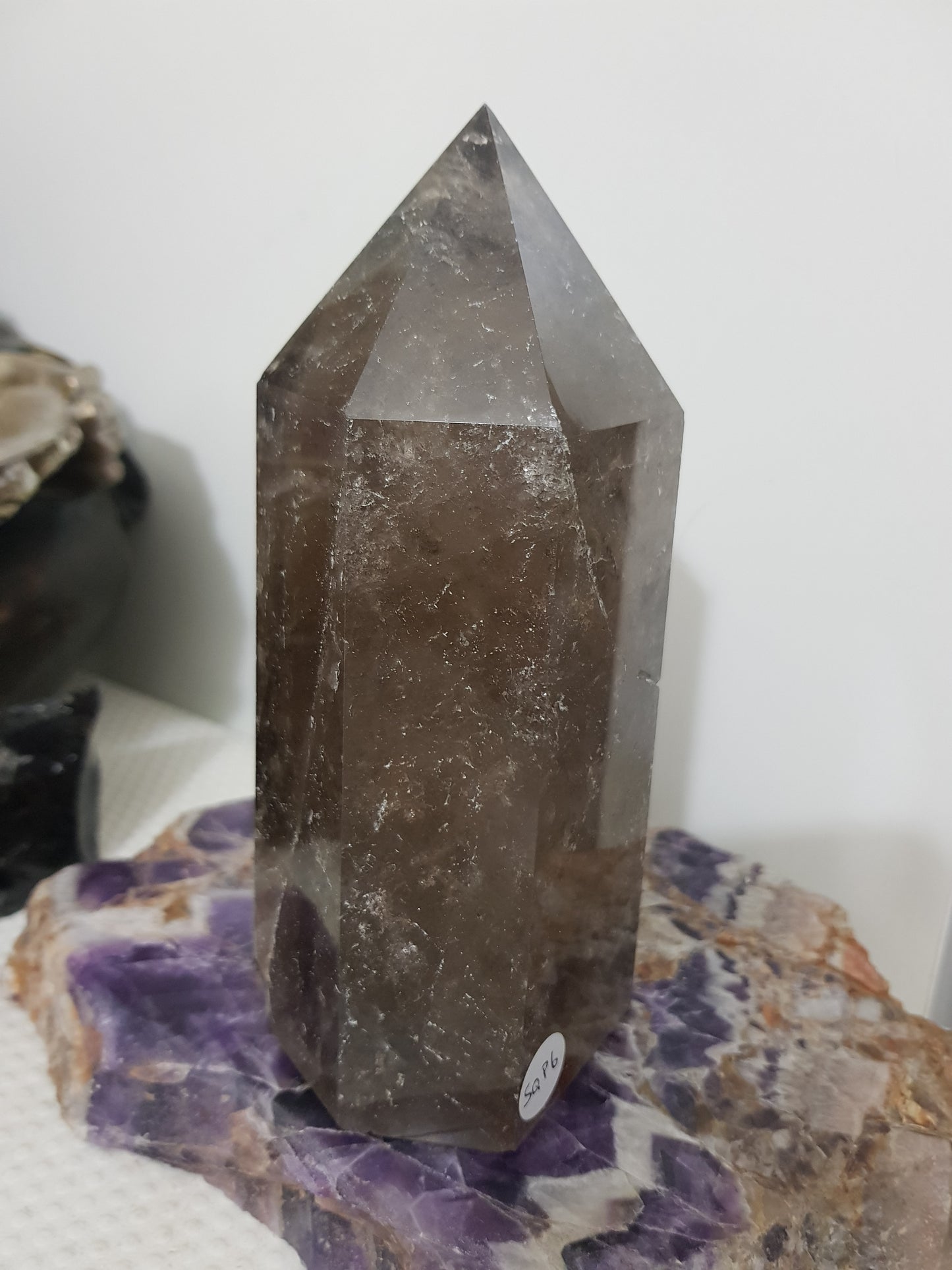 Smoky Quartz crystal point polished Brazil smoky brown standing point 15cm