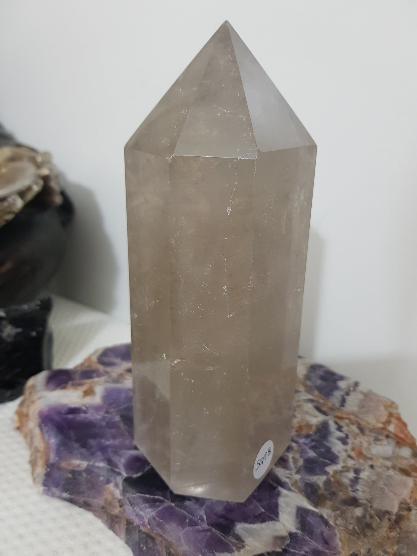 Smoky Quartz crystal point tower polished Brazil smoky brown standing point 15cm