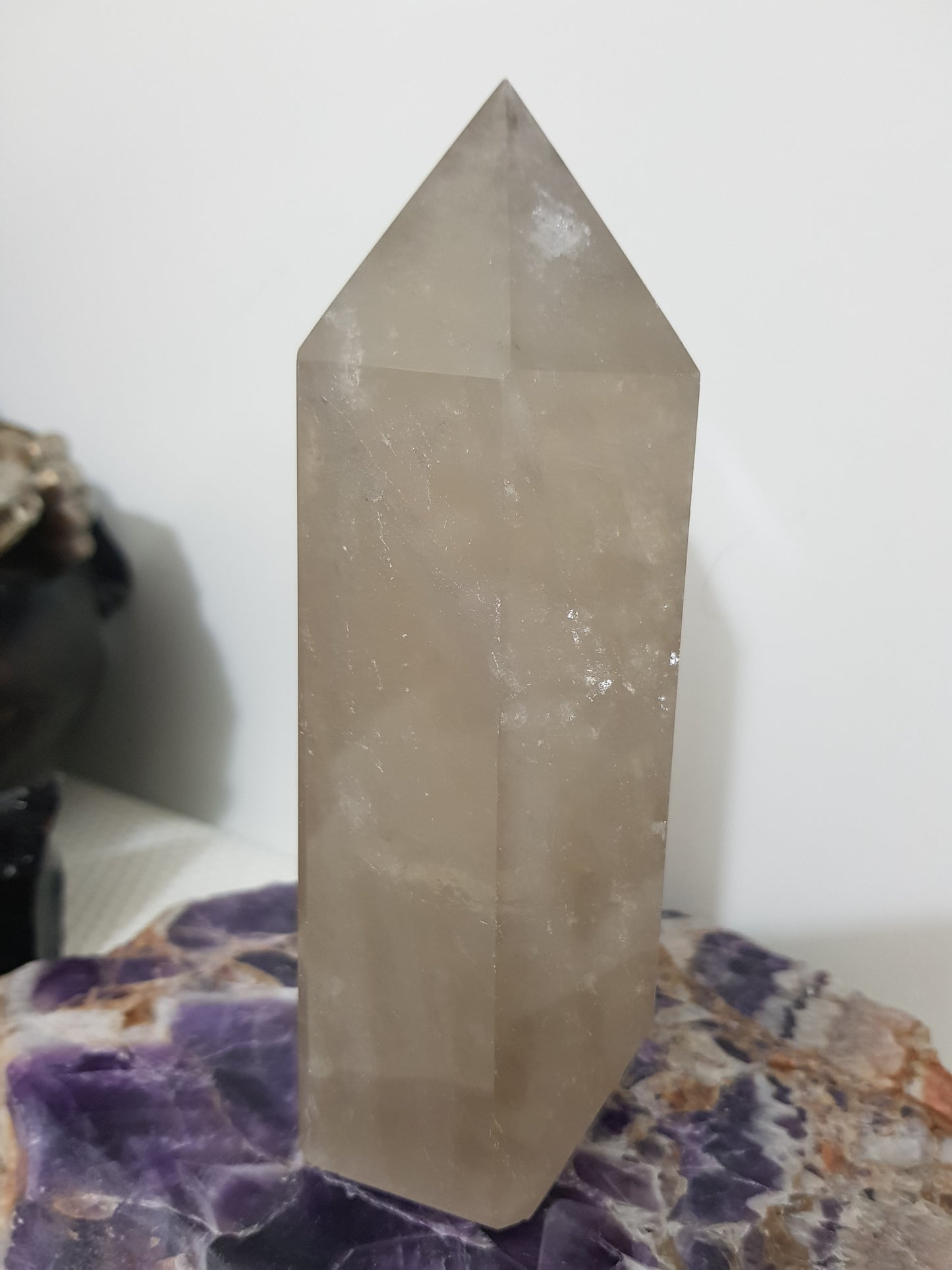 Smoky Quartz crystal point tower polished Brazil smoky brown standing point 15cm