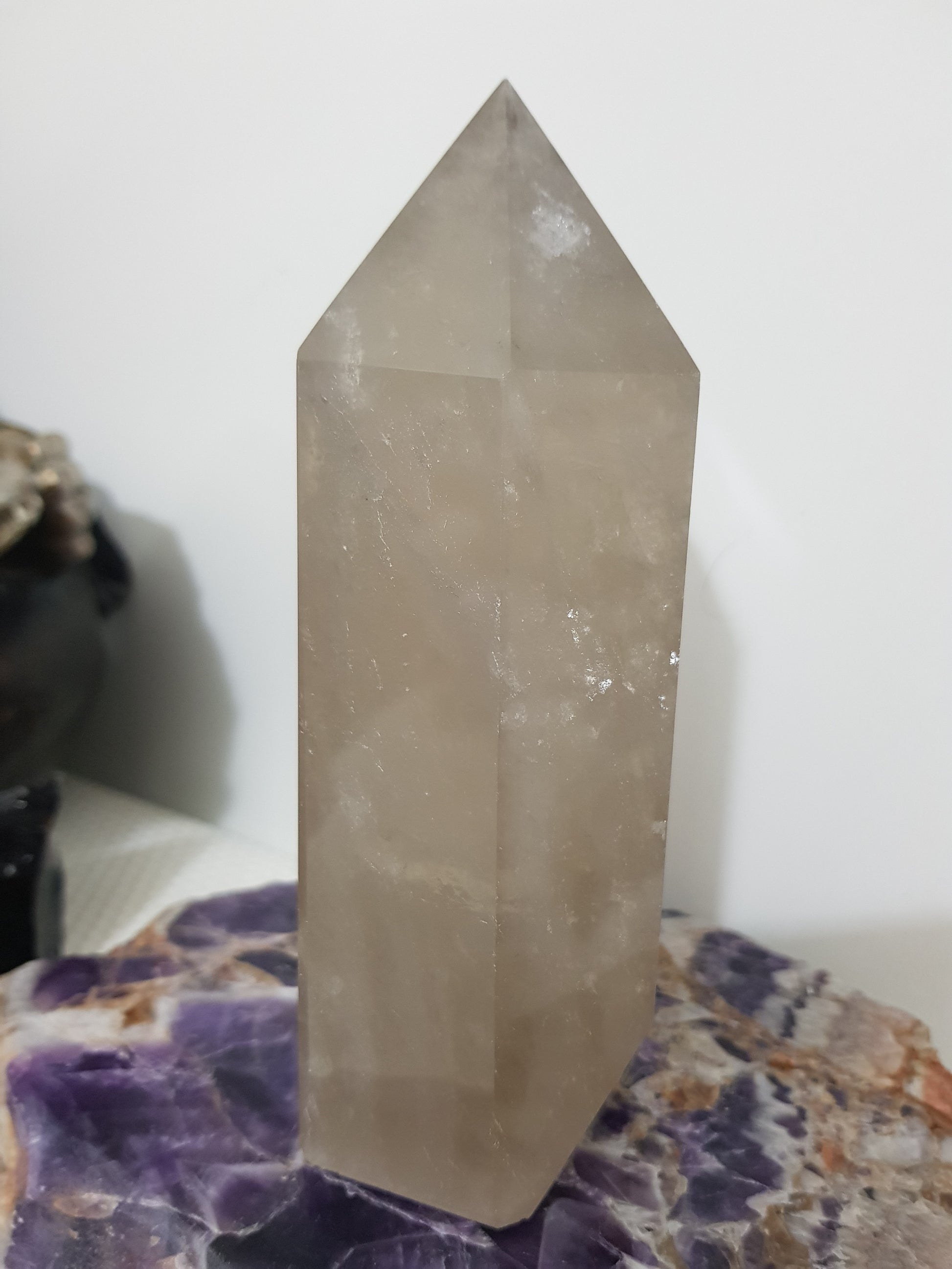Smoky Quartz crystal point tower polished Brazil smoky brown standing point 15cm
