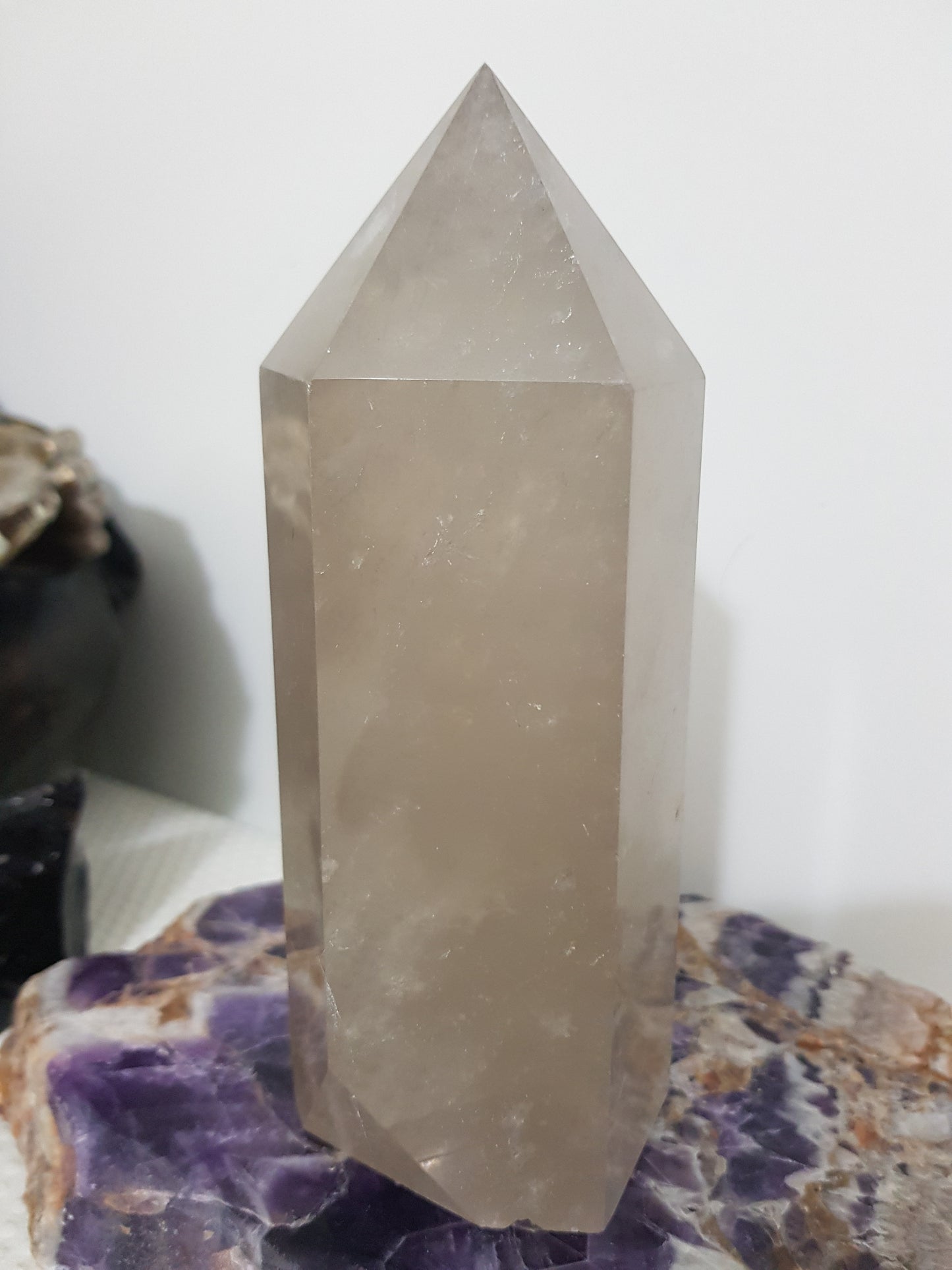 Smoky Quartz crystal point tower polished Brazil smoky brown standing point 15cm