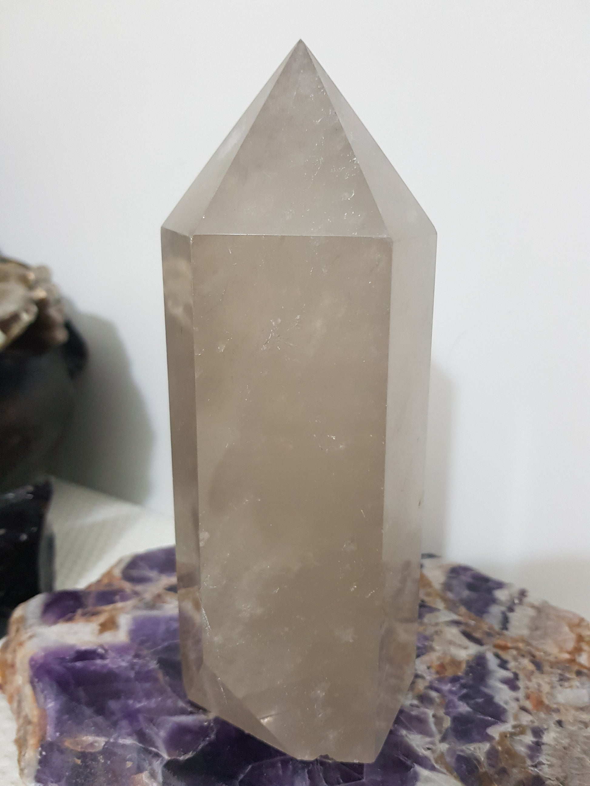 Smoky Quartz crystal point tower polished Brazil smoky brown standing point 15cm