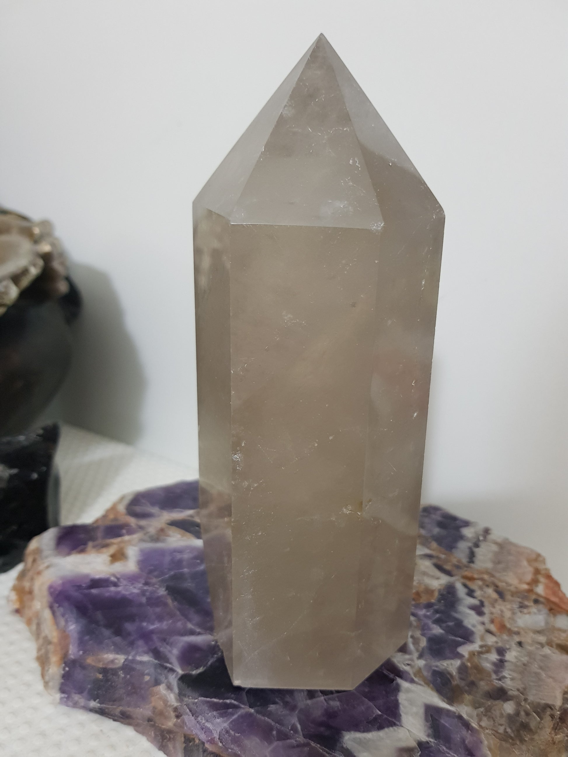 Smoky Quartz crystal point tower polished Brazil smoky brown standing point 15cm